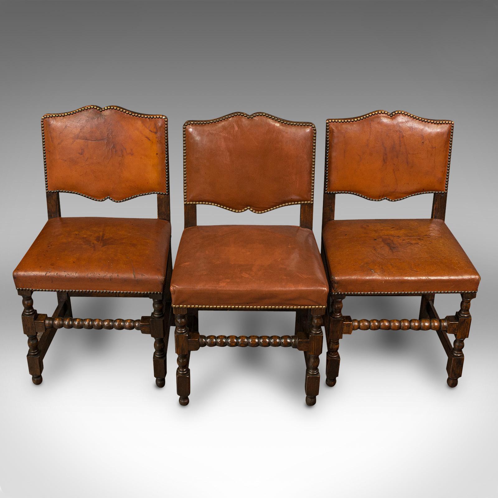 Set of 6 Antique Dining Chairs, English, Leather, Oak, Seat, Edwardian, C.1910 2