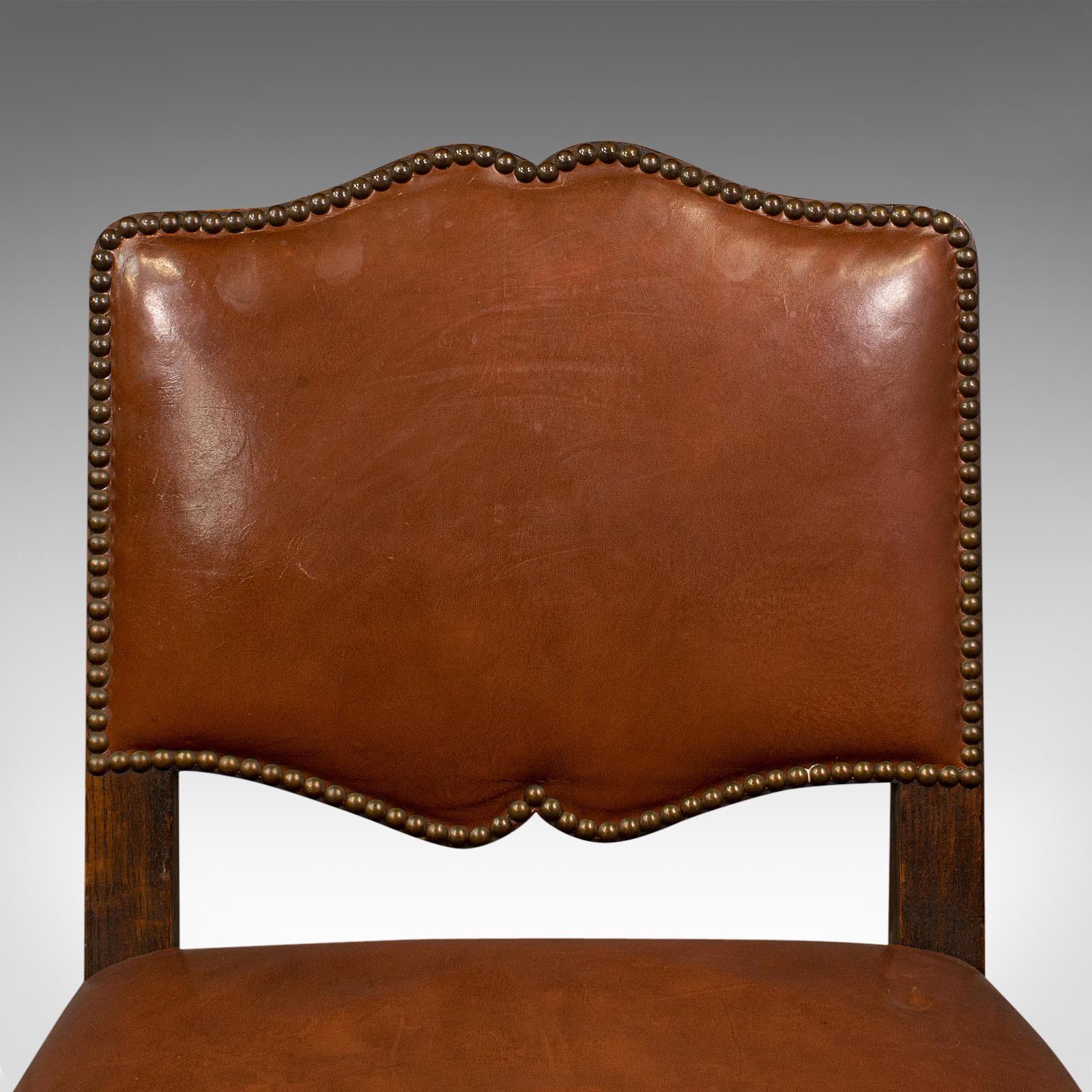 Set of 6 Antique Dining Chairs, English, Leather, Oak, Seat, Edwardian, C.1910 4