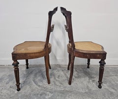 Set of 6 Antique Dining Chairs with Cane seats, solid walnut France Mid 19th C.