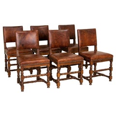 Set of 6 Antique Dining Chairs with Vintage Leather, Denmark