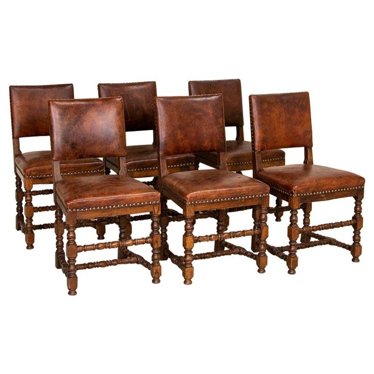 Set of 6 Antique Dining Chairs with Vintage Leather, Denmark at 1stDibs