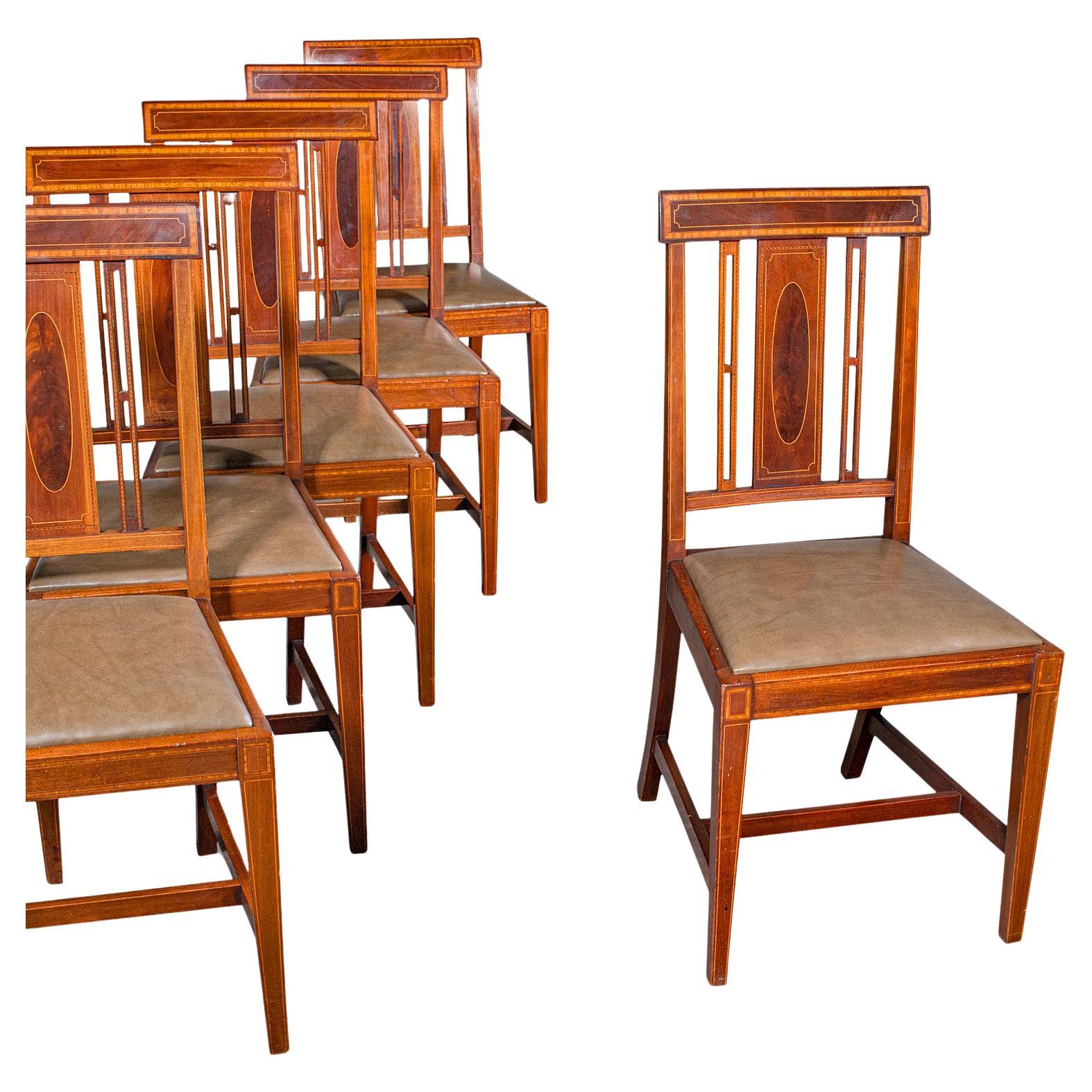 Set Of 6 Antique Dining Room Chairs, English Walnut, Suite, Shoolbred, Edwardian