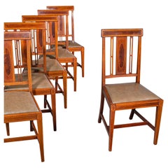 Ensemble de 6 chaises de salle à manger antiques, noyer anglais, suite, Shoolbred, édouardienne