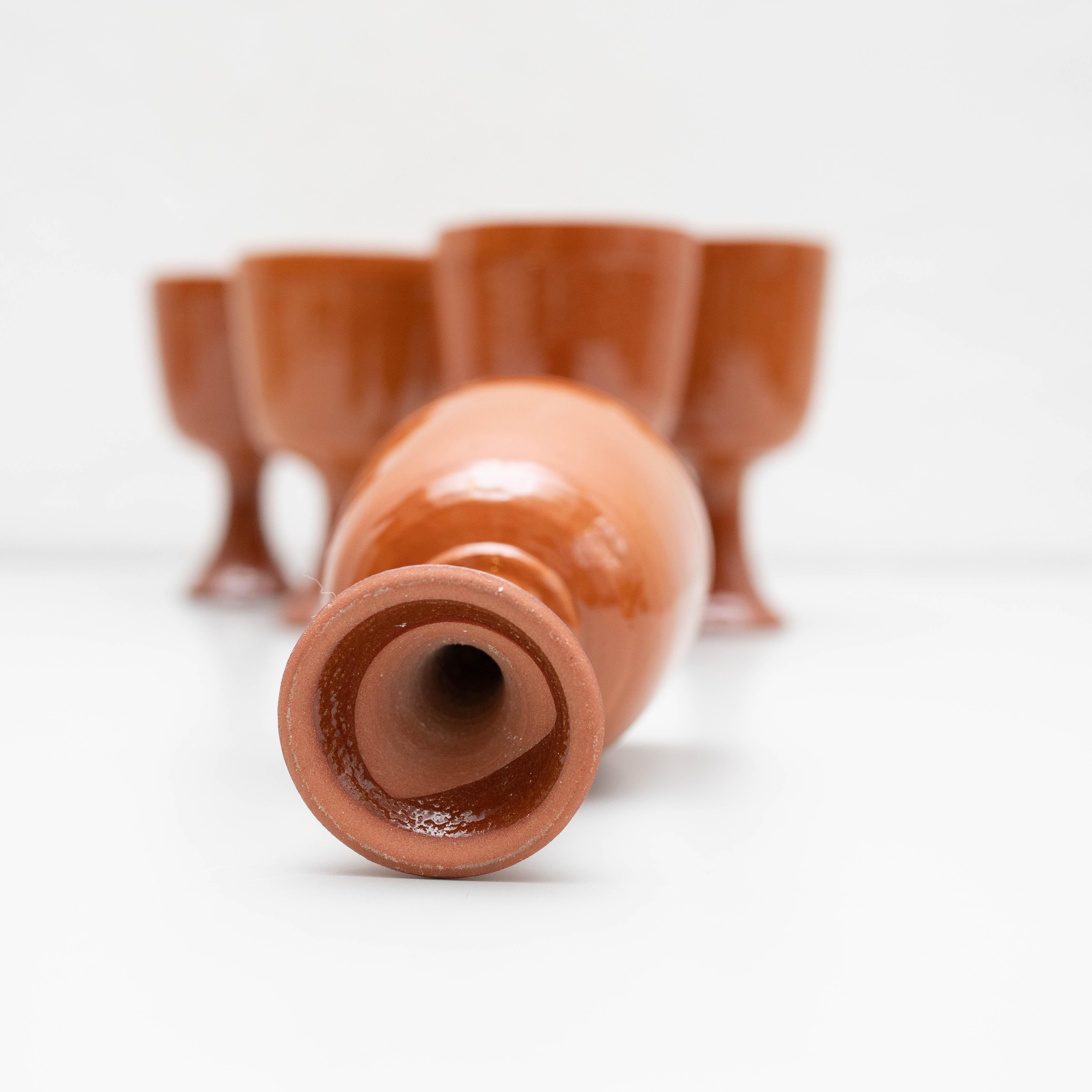 Set of 6 Antique Earthenware Wine Cups, circa 1950 4