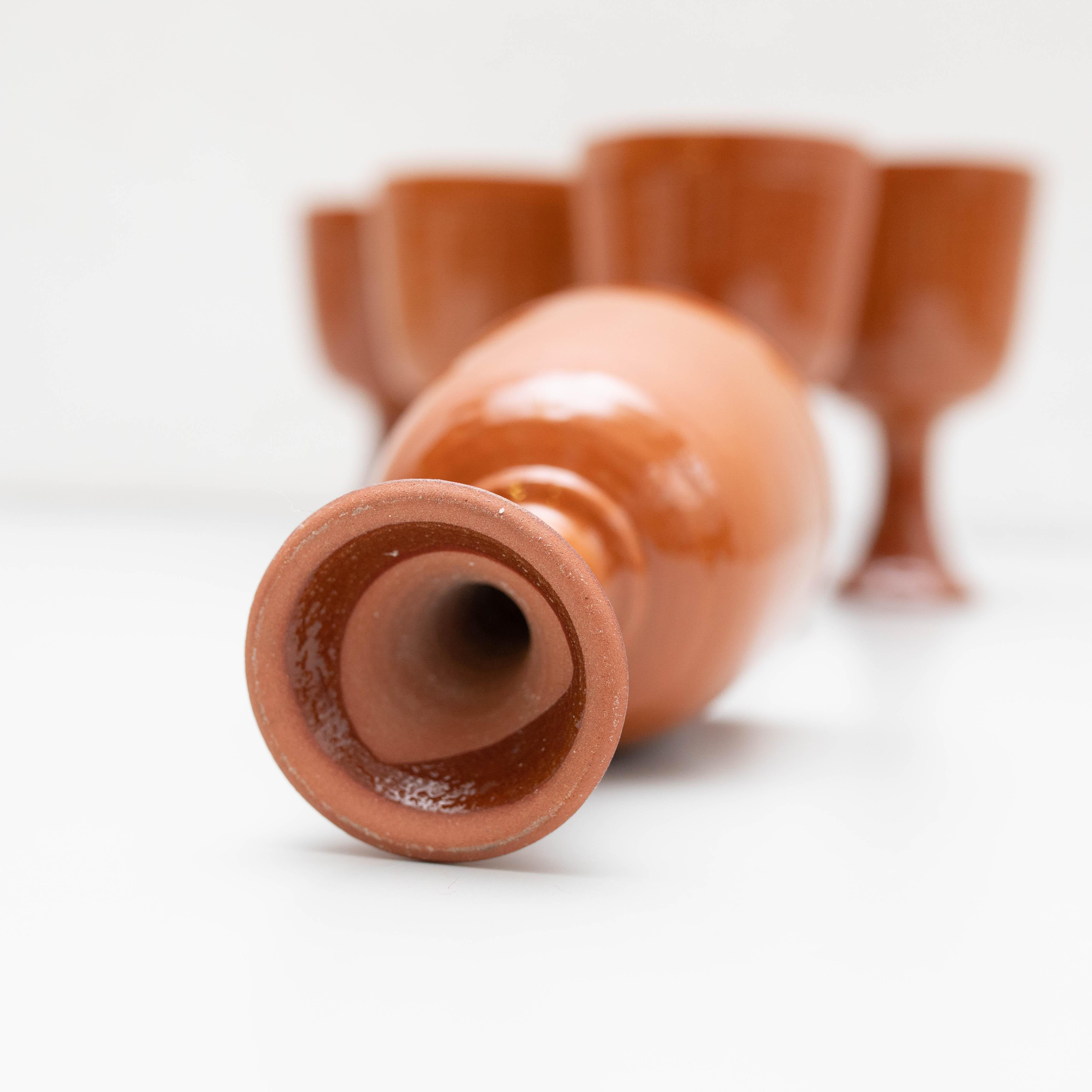 Set of 6 Antique Earthenware Wine Cups, circa 1950 5