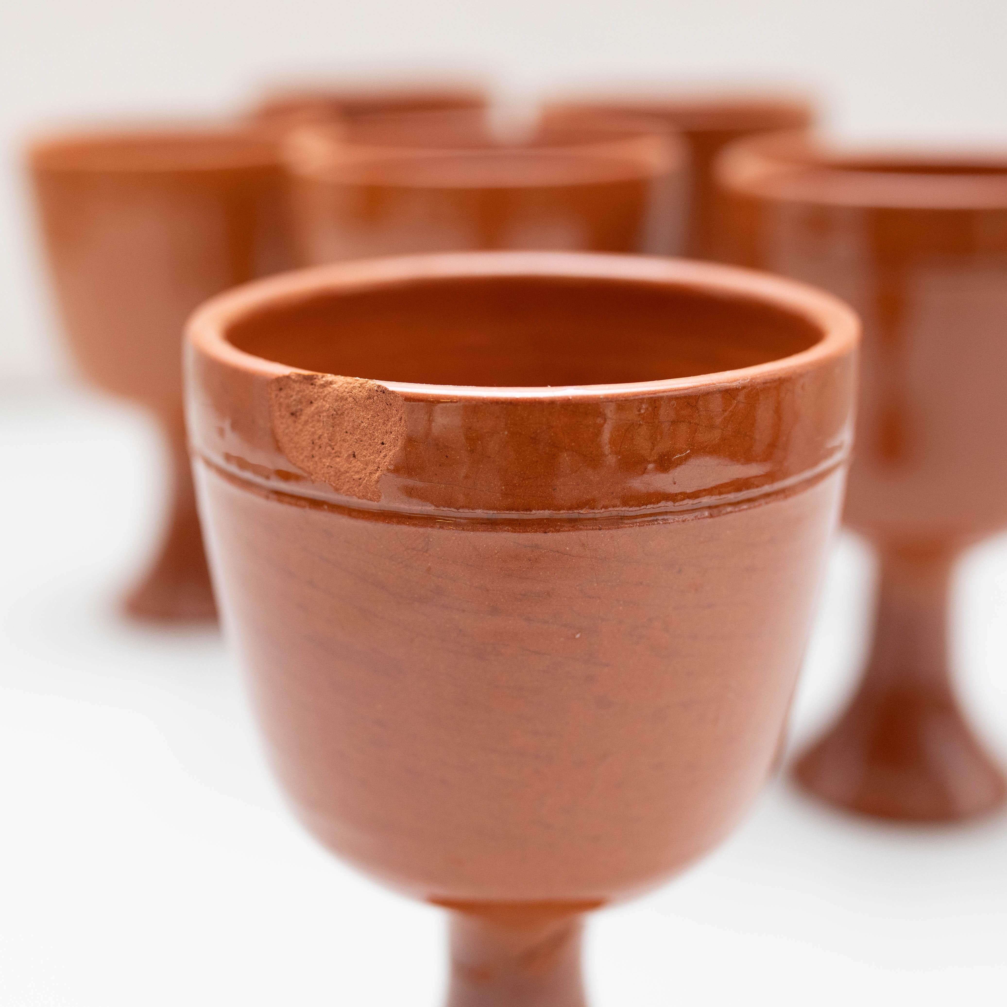 Set of 6 Antique Earthenware Wine Cups, circa 1950 For Sale 6