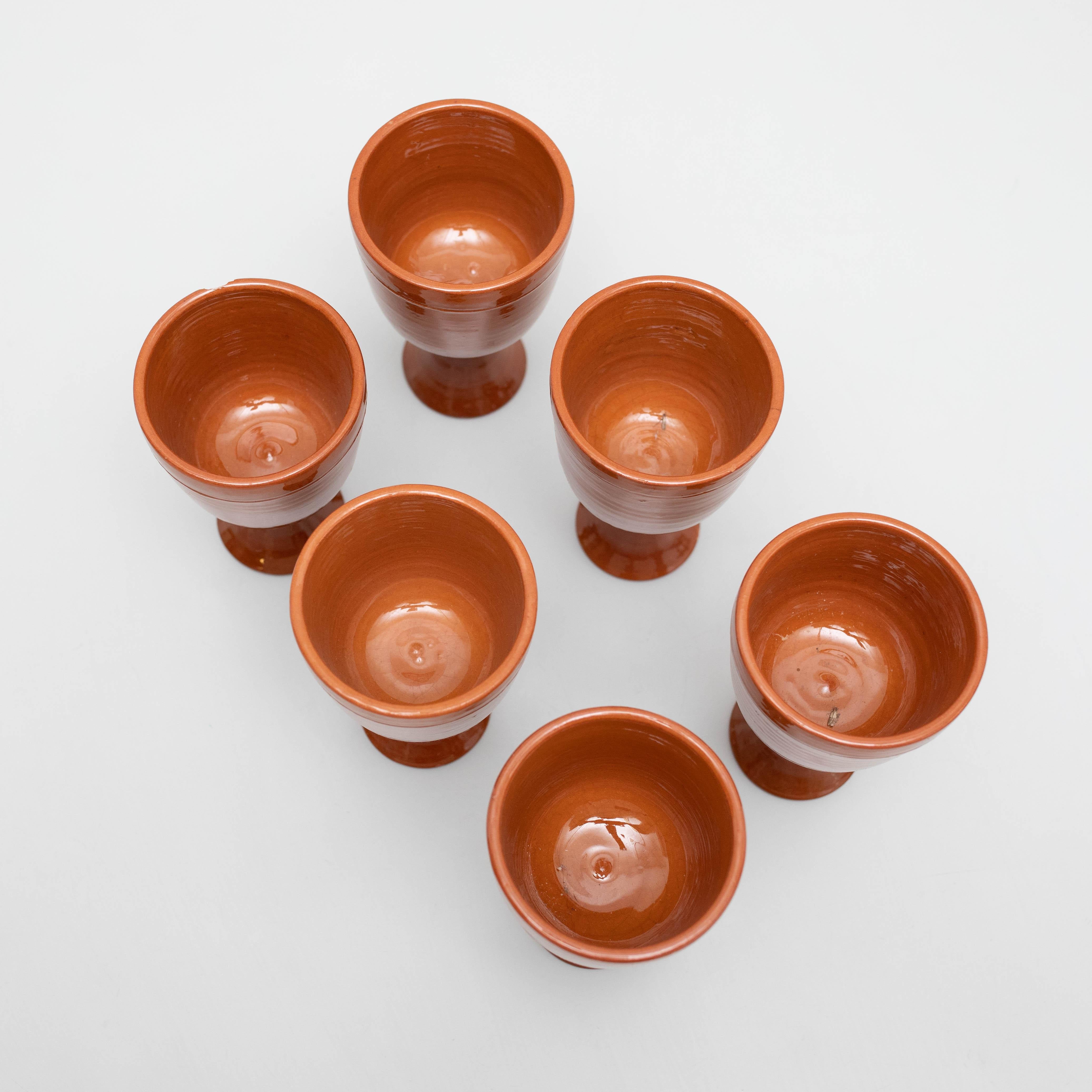 Mid-20th Century Set of 6 Antique Earthenware Wine Cups, circa 1950 For Sale