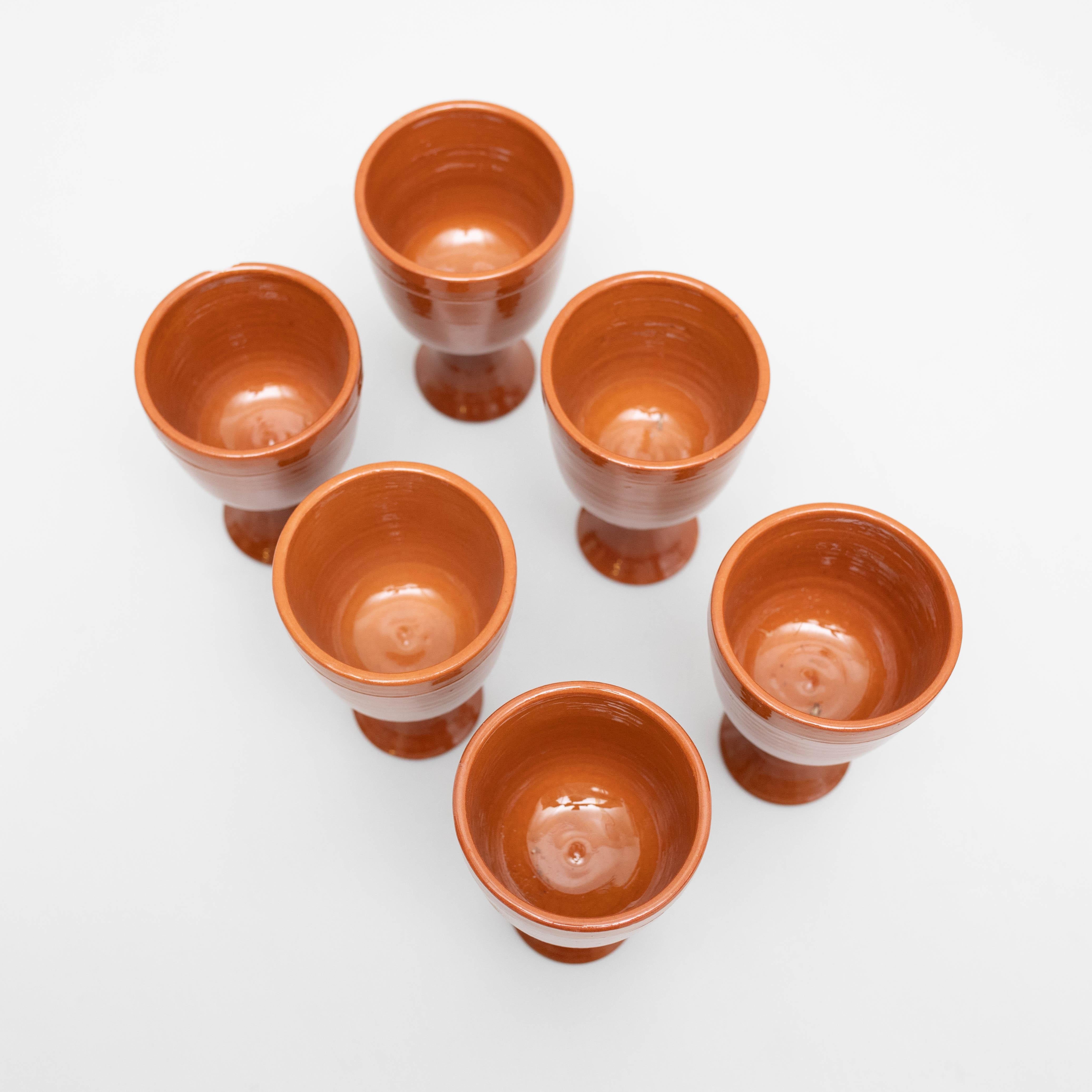 Set of 6 Antique Earthenware Wine Cups, circa 1950 For Sale 1