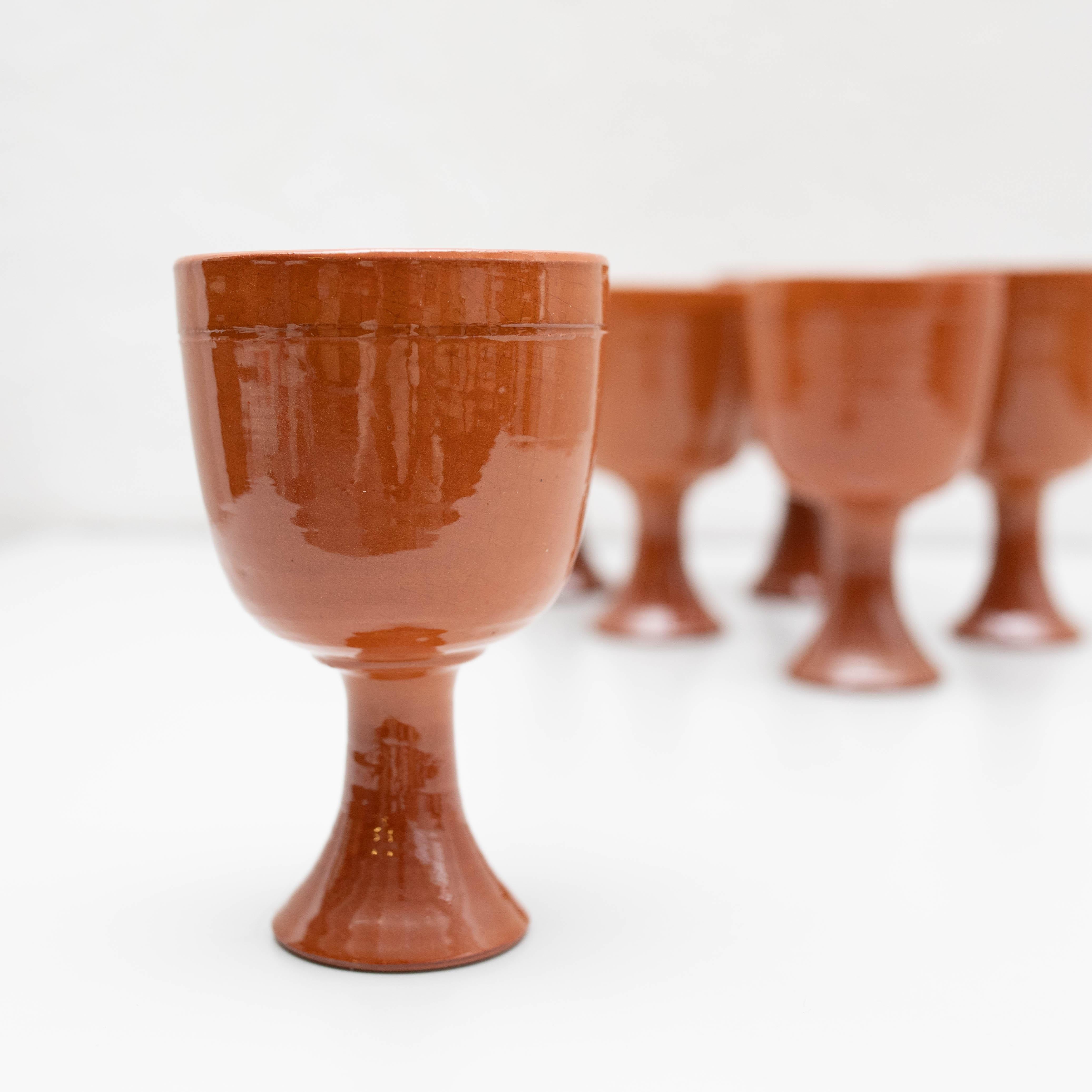 Set of 6 Antique Earthenware Wine Cups, circa 1950 For Sale 2