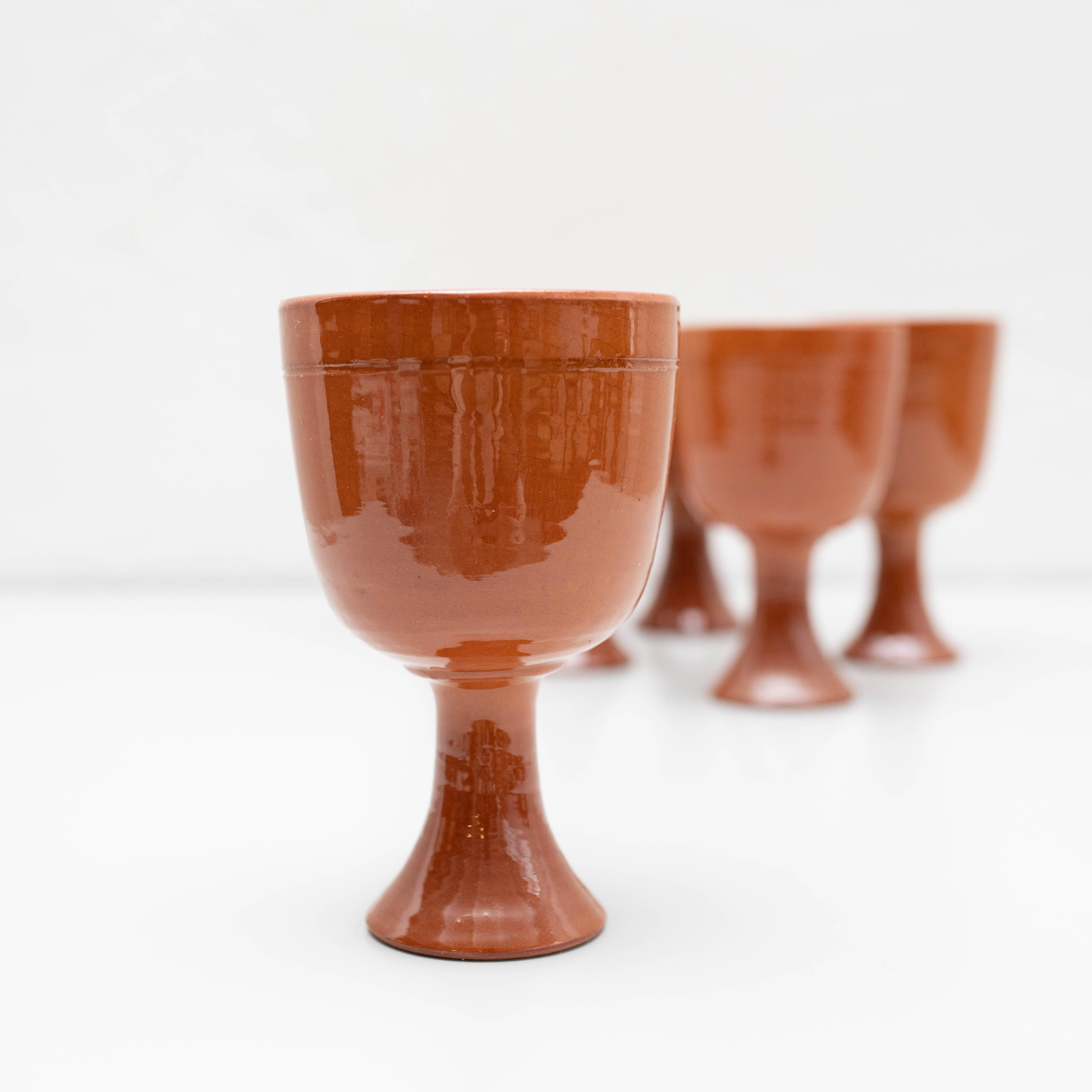 Set of 6 Antique Earthenware Wine Cups, circa 1950 3