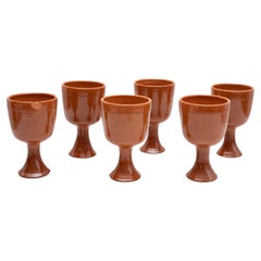 Set of 6 Antique Earthenware Wine Cups, circa 1950