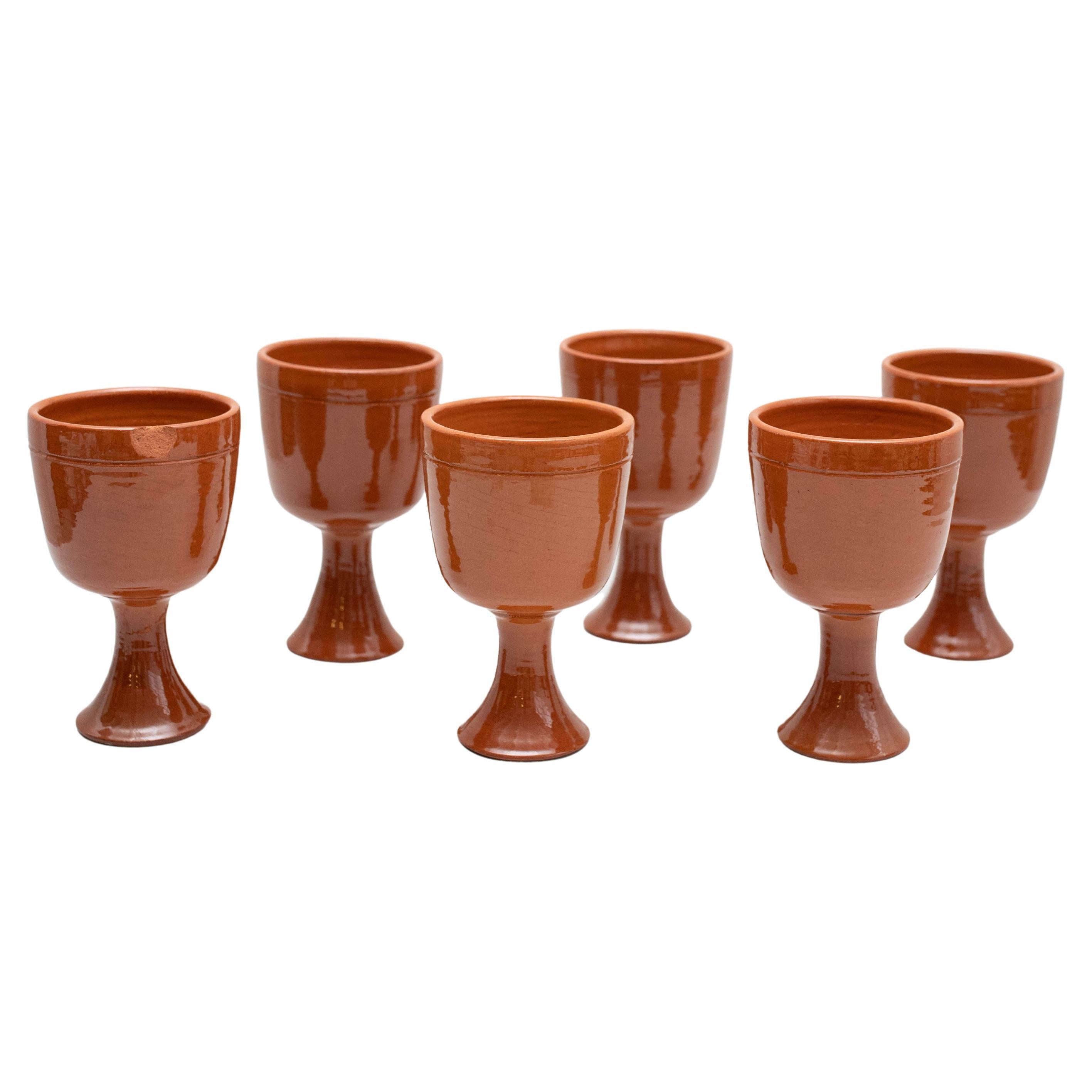 Set of 6 Antique Earthenware Wine Cups, circa 1950 For Sale