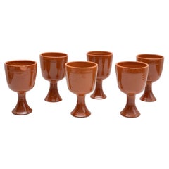 Set of 6 Antique Earthenware Wine Cups, circa 1950