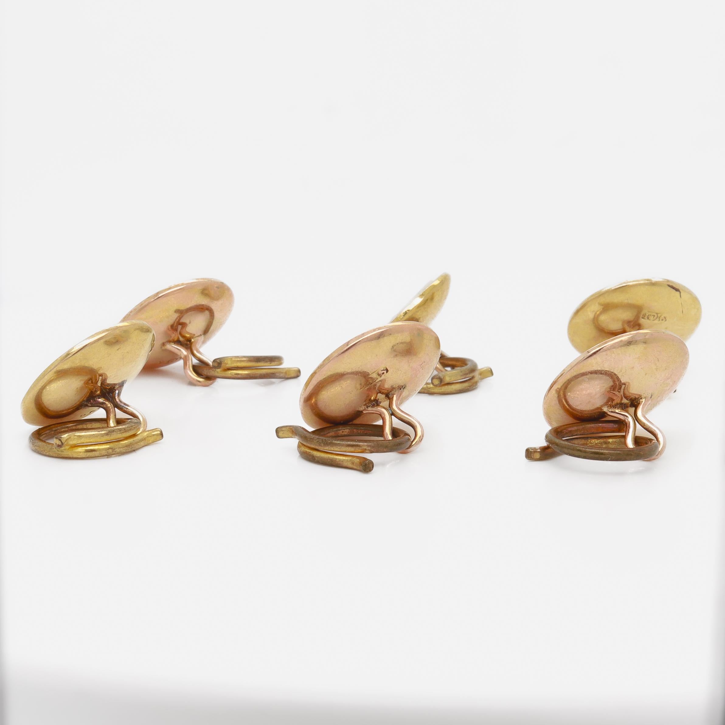 da uomo o donna Set di 6 bottoni antichi edoardiani in oro 9ct, madreperla, smalto e turchese in vendita