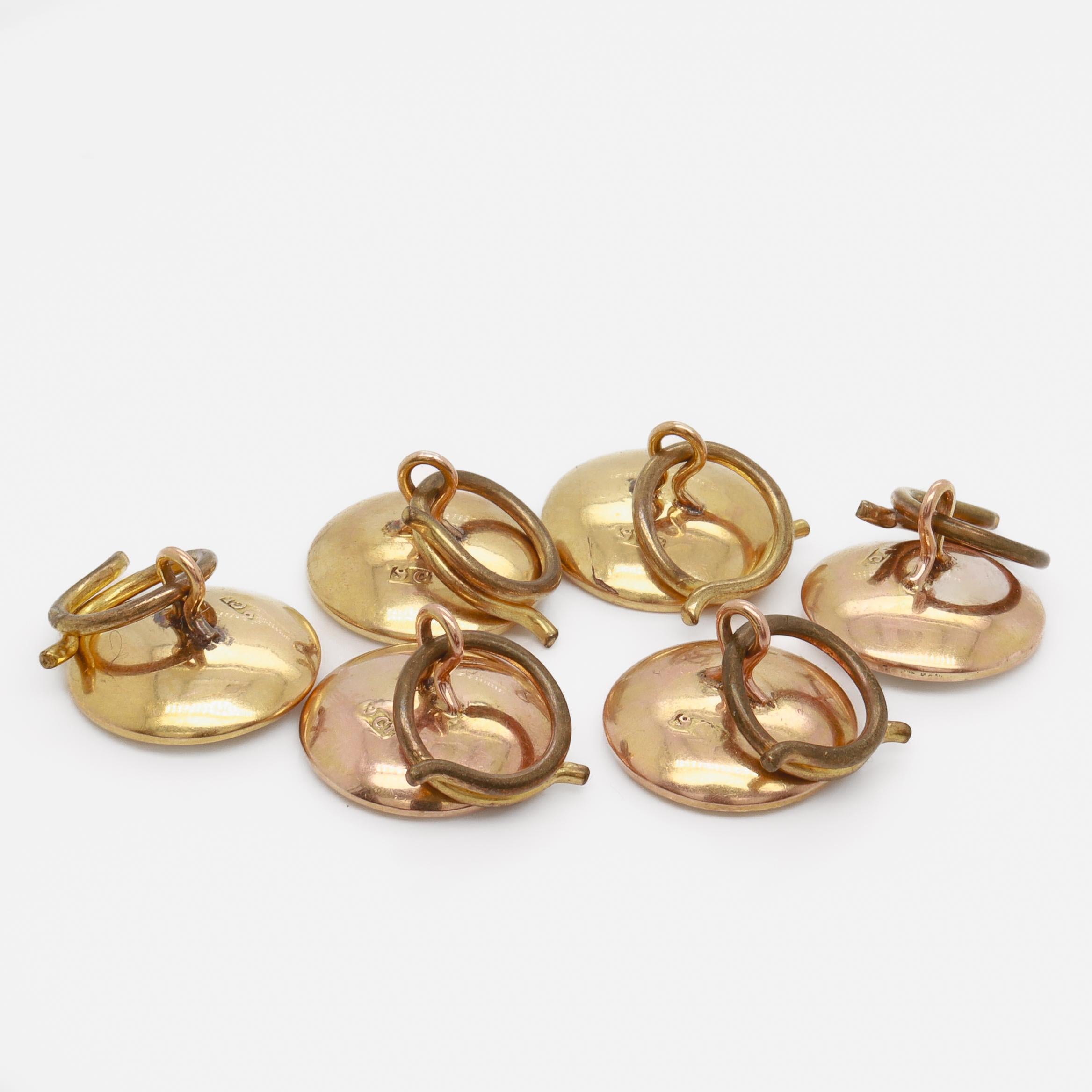 Set di 6 bottoni antichi edoardiani in oro 9ct, madreperla, smalto e turchese in vendita 2