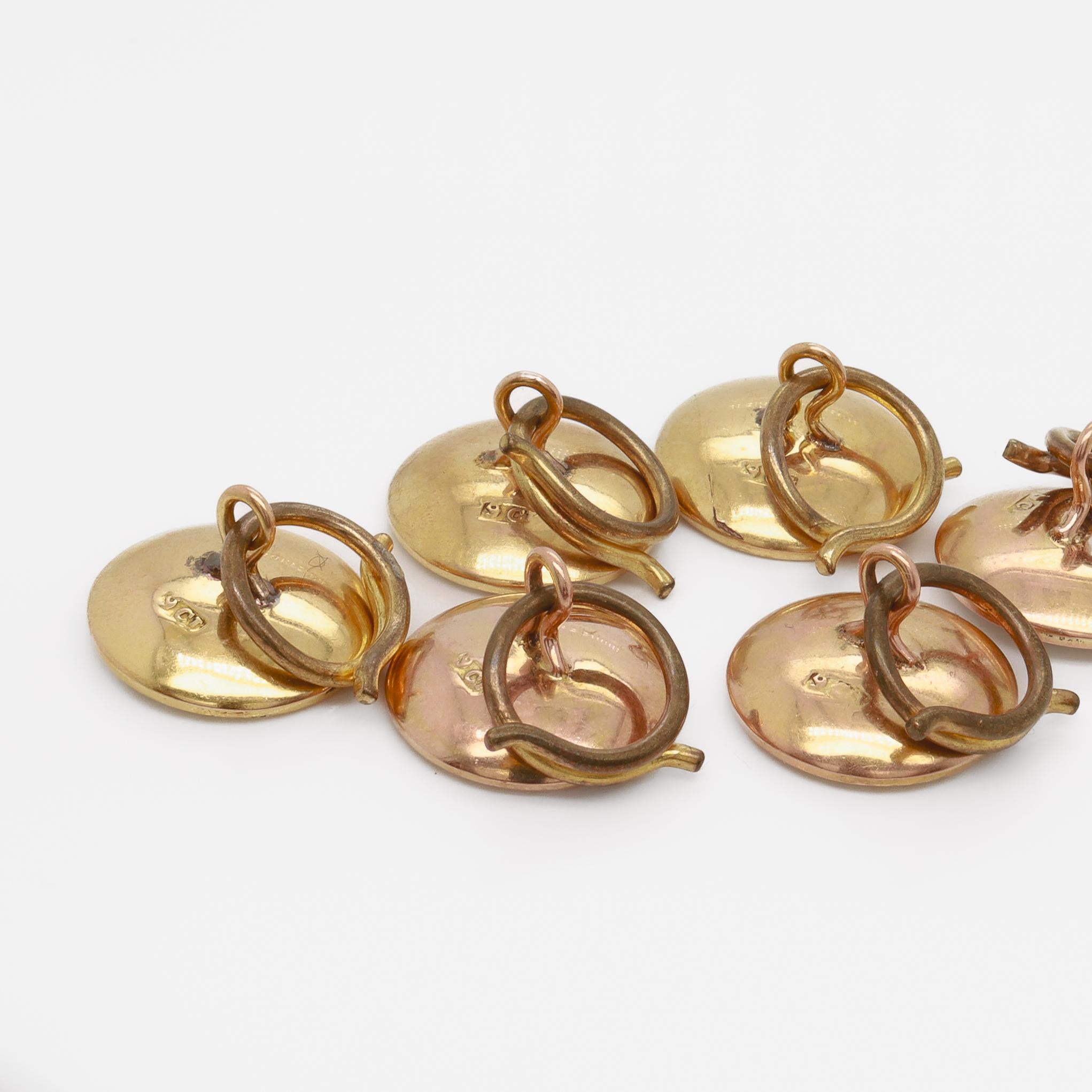 Set di 6 bottoni antichi edoardiani in oro 9ct, madreperla, smalto e turchese in vendita 3