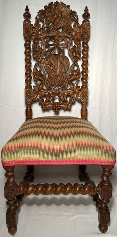 Set of 6 Antique English Carved Oak Dining Chairs, Circa 1880