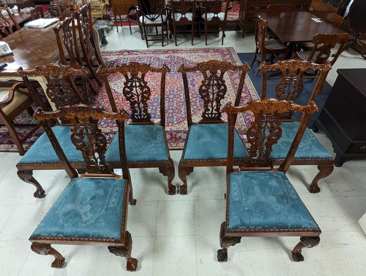 Set of 6 Antique English Chippendale Dining Chairs, Mahogany In Good Condition In Oakwood, GA