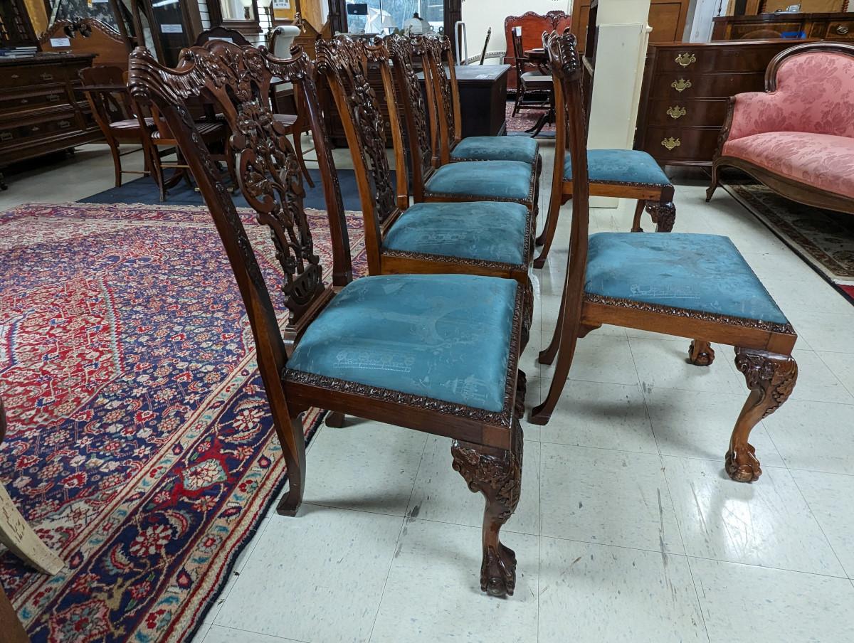 Set of 6 Antique English Chippendale Dining Chairs, Mahogany 2