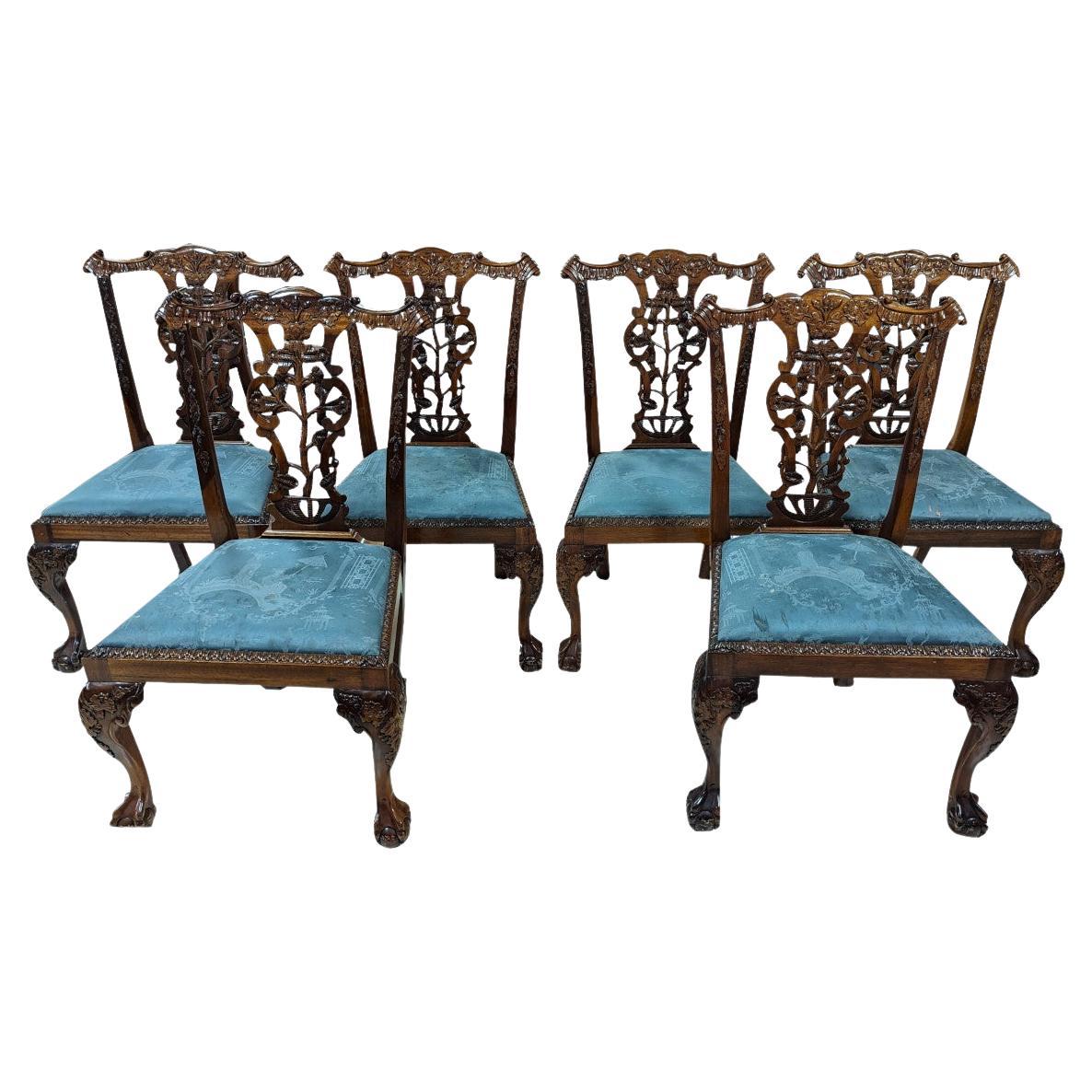 Set of 6 Antique English Chippendale Dining Chairs, Mahogany