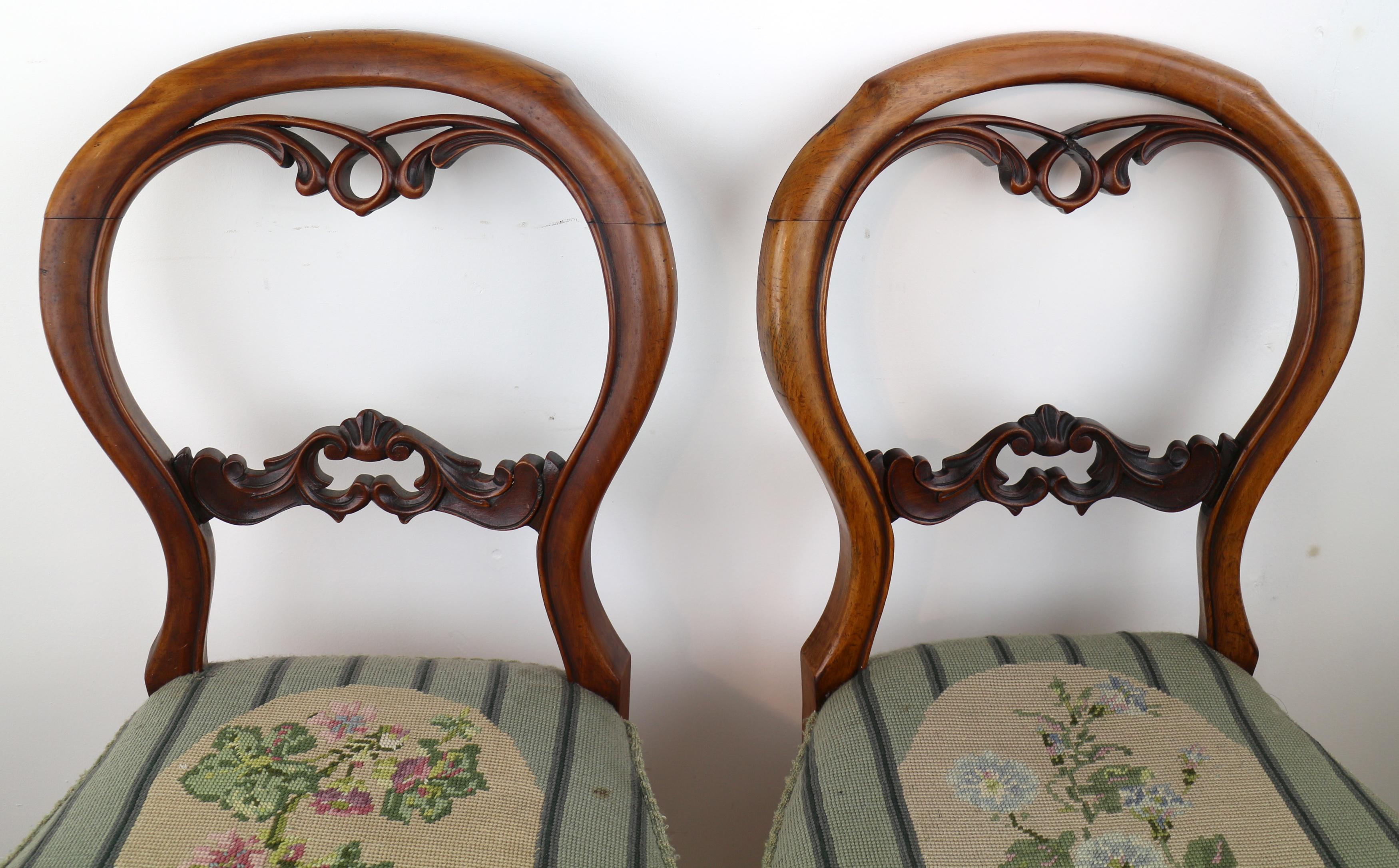 Set of 6 Antique English Victorian Walnut Balloon Back Dining Chairs, circa 1860 6