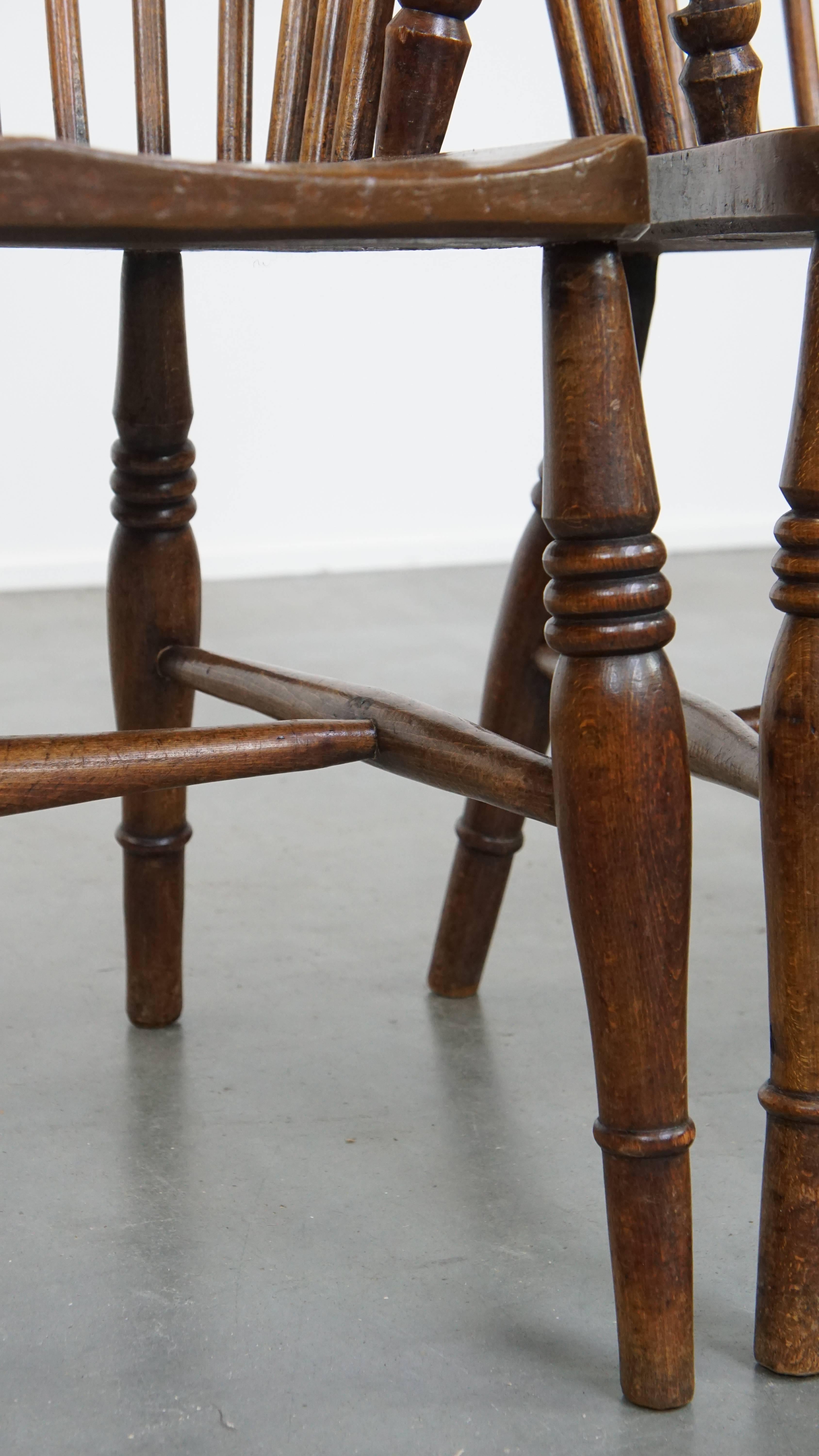 Set of 6 Antique English Windsor Chairs from the 19th Century Made of Elm For Sale 7