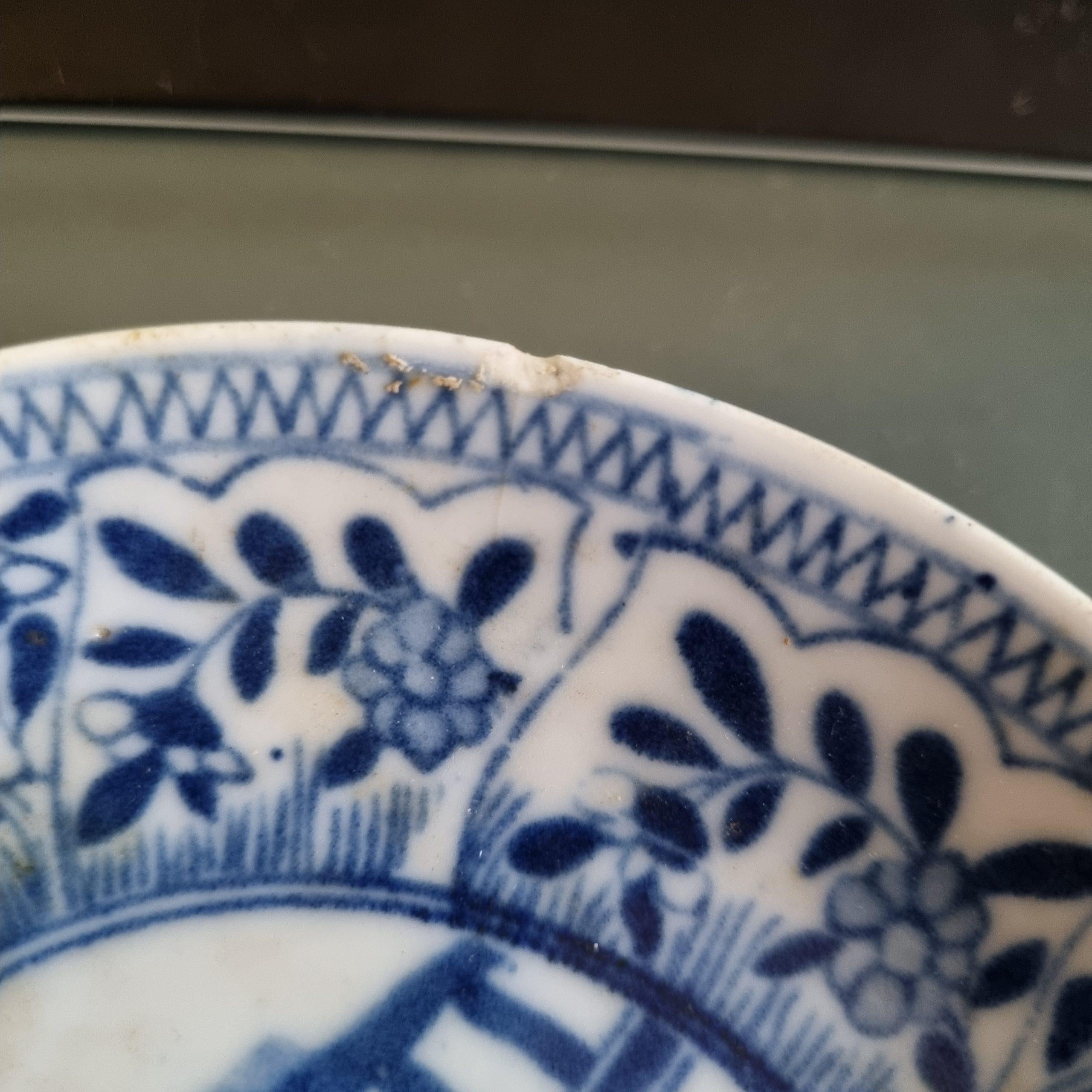 Set of 6 Antique European Mosa Dishes Maastricht Landscape Kangxi Style, ca 1900 In Good Condition For Sale In Amsterdam, Noord Holland