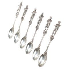 Set of 6 Antique Figural Napoleon Demitasse or Coffee Spoons in .800 Silver