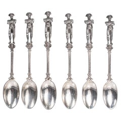 Set of 6 Antique Figural Napoleon Demitasse or Coffee Spoons in .800 Silver