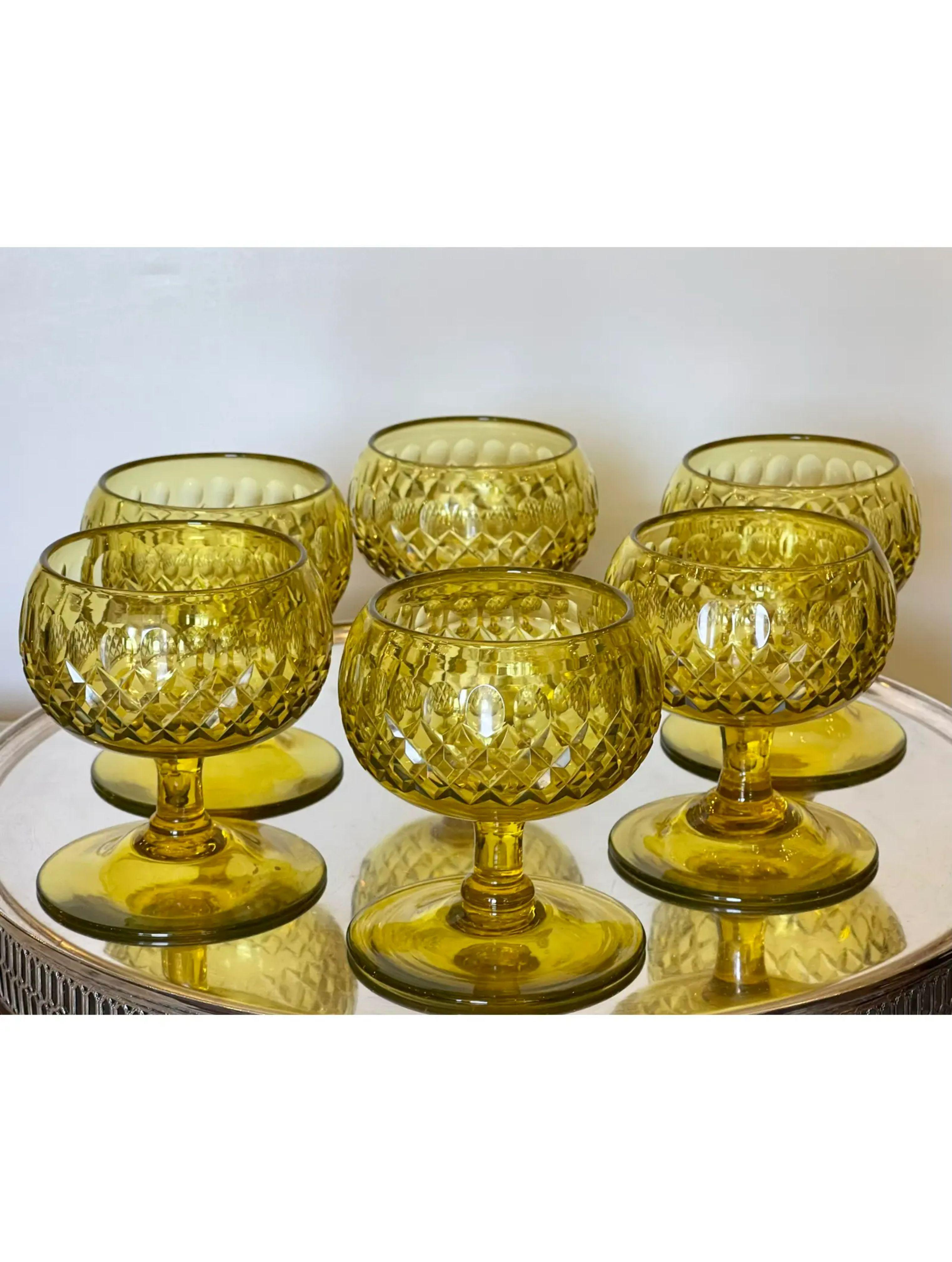 Art Deco Set of 6 Antique Frederick Carder for Steuben Yellow Crystal Desert Compotes For Sale