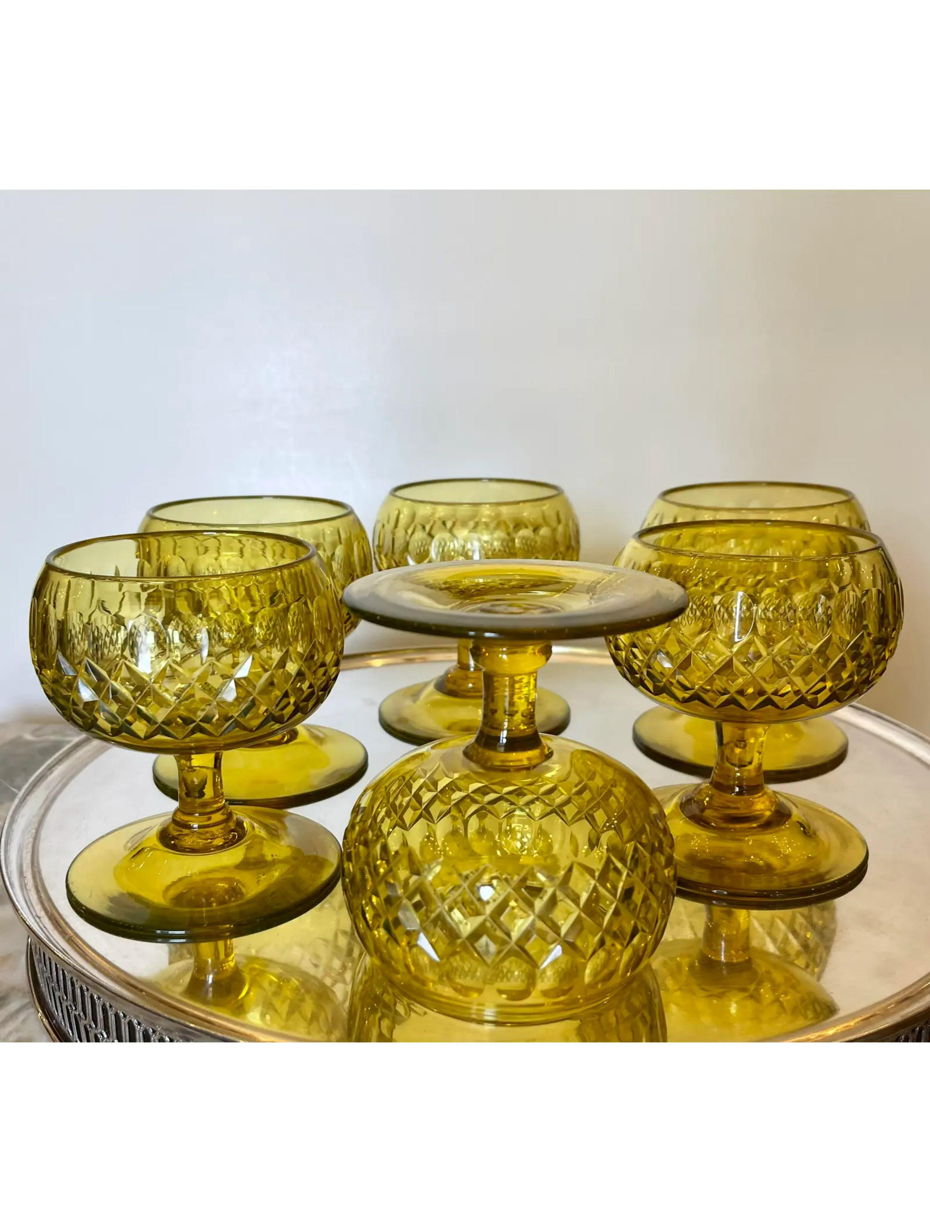 Set of 6 Antique Frederick Carder for Steuben Yellow Crystal Desert Compotes In Good Condition For Sale In LOS ANGELES, CA