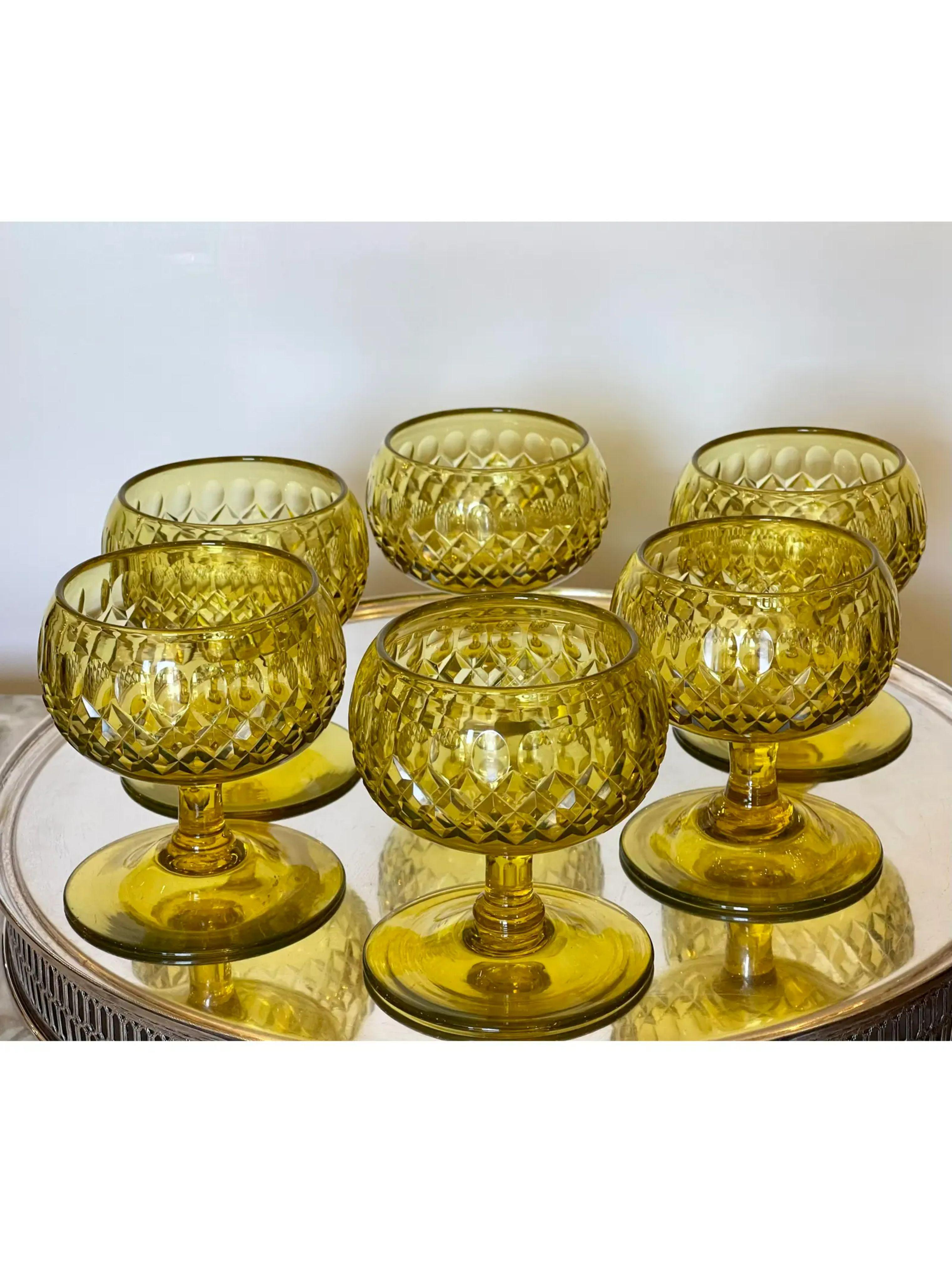 20th Century Set of 6 Antique Frederick Carder for Steuben Yellow Crystal Desert Compotes For Sale