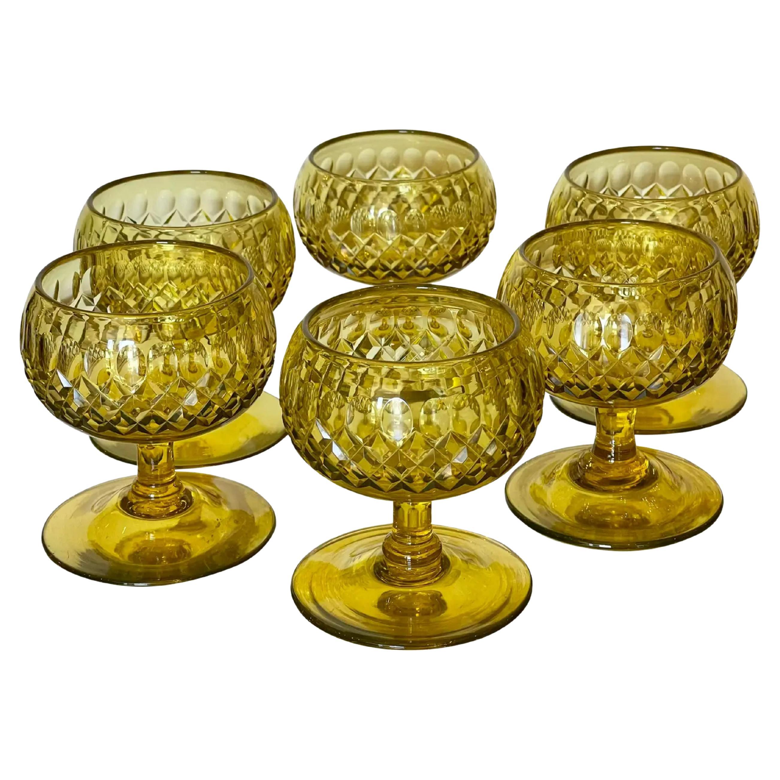 Set of 6 Antique Frederick Carder for Steuben Yellow Crystal Desert Compotes For Sale