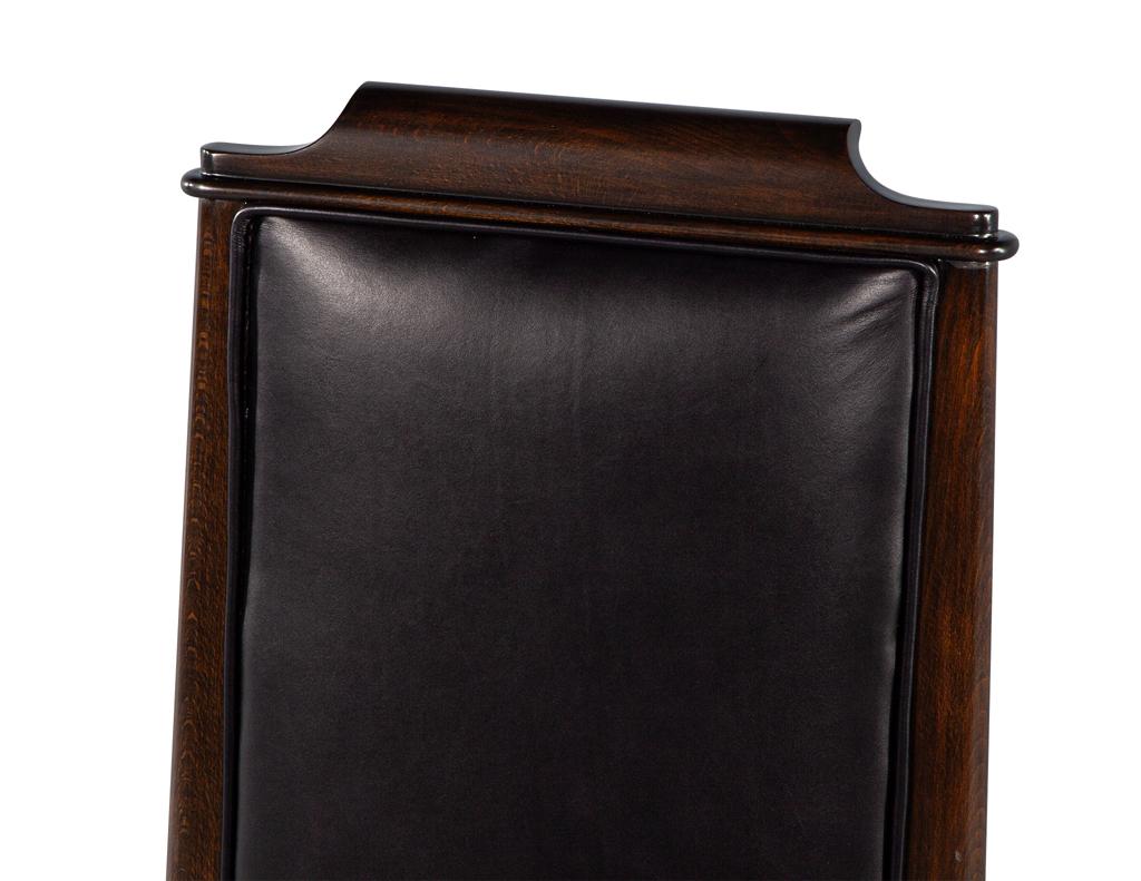 Ensemble de 6 chaises de salle à manger Art Déco françaises antiques en cuir noir en vente 4