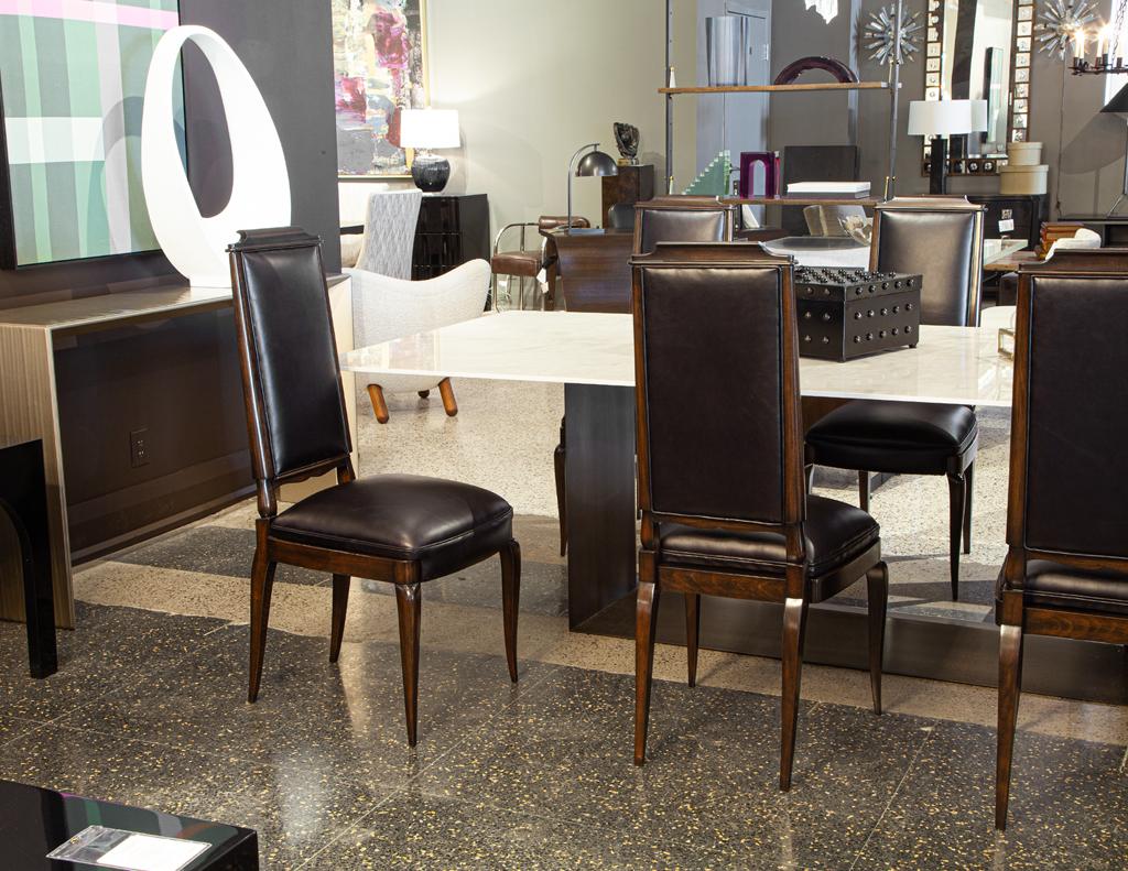 Ensemble de 6 chaises de salle à manger Art Déco françaises antiques en cuir noir en vente 8