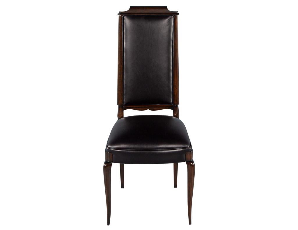 Art déco Ensemble de 6 chaises de salle à manger Art Déco françaises antiques en cuir noir en vente
