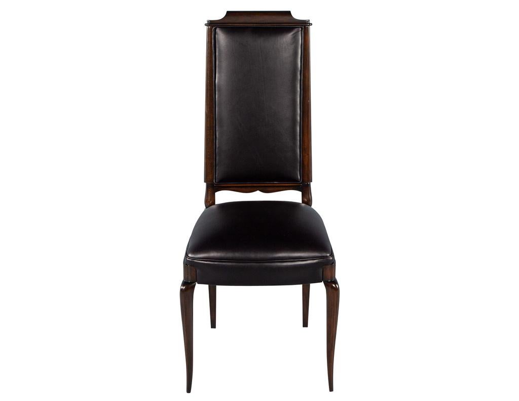 Juego de 6 sillas de comedor Antique French Art Deco de cuero negro Art Decó