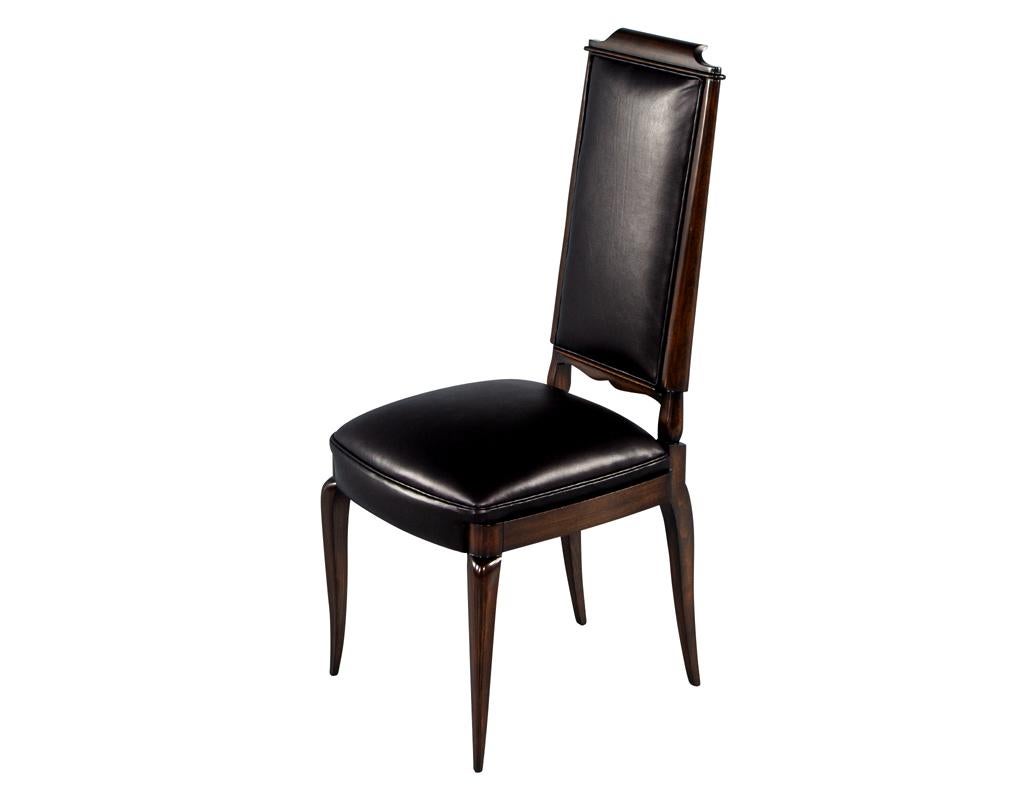 Mid-20th Century Set of 6 Antique French Art Deco Dining Chairs in Black Leather For Sale