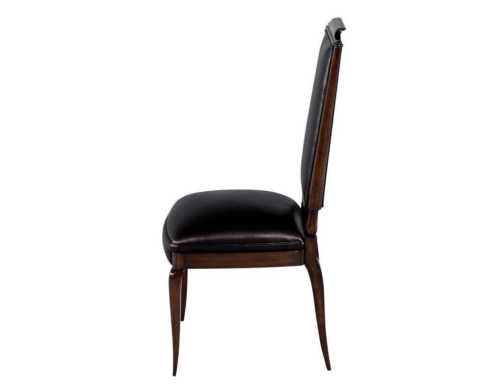 Set of 6 Antique French Art Deco Dining Chairs in Black Leather For Sale 1