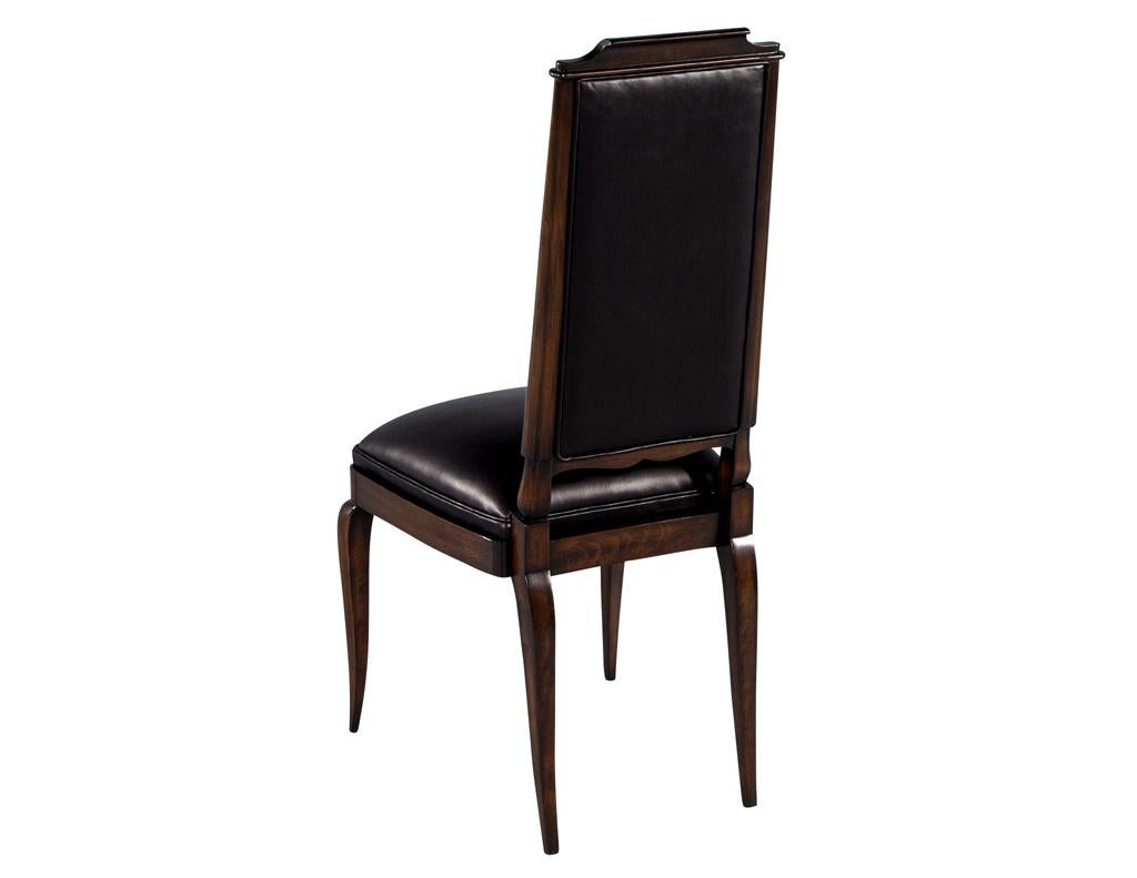 Set of 6 Antique French Art Deco Dining Chairs in Black Leather For Sale 2
