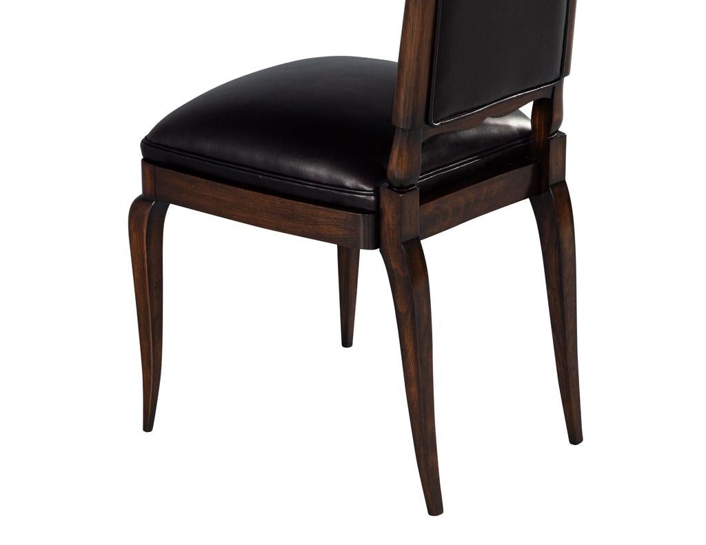 Set of 6 Antique French Art Deco Dining Chairs in Black Leather For Sale 4