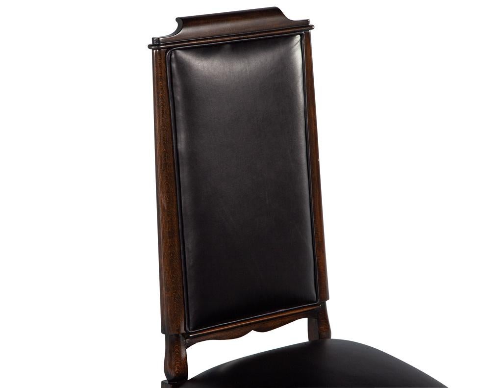 Set of 6 Antique French Art Deco Dining Chairs in Black Leather For Sale 5