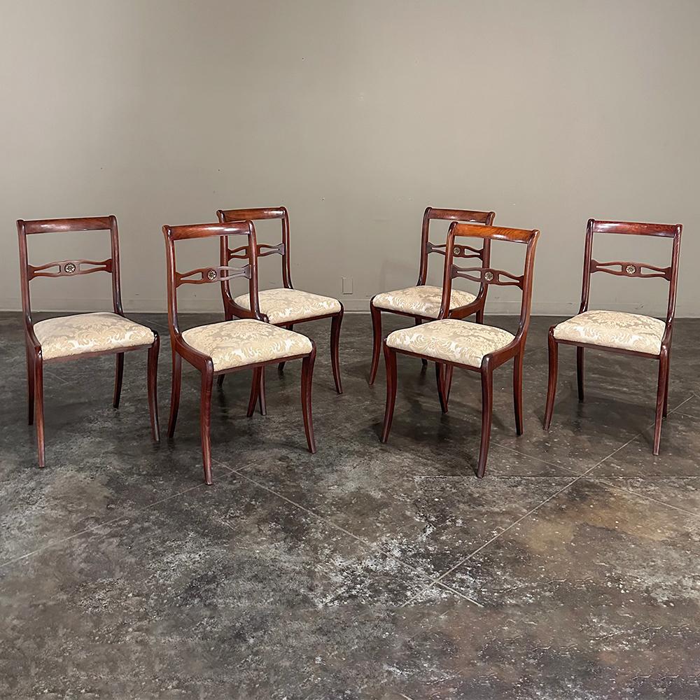 Néo-empire Ensemble de 6 chaises de salle à manger en acajou Antique Empire Revival français en vente