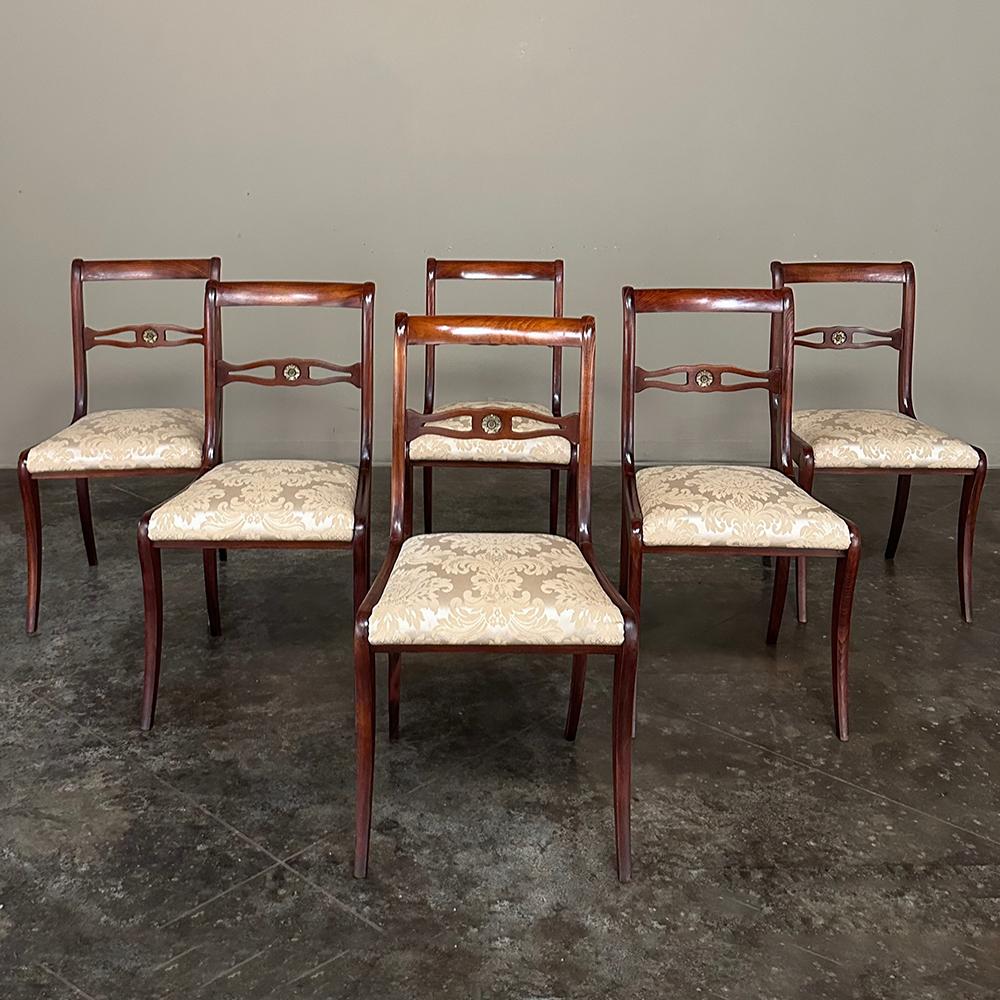 Fait main Ensemble de 6 chaises de salle à manger en acajou Antique Empire Revival français en vente