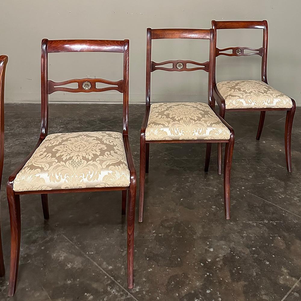 Bronze Set of 6 Antique French Empire Revival Mahogany Dining Chairs For Sale