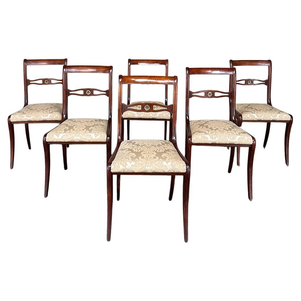 Set of 6 Antique French Empire Revival Mahogany Dining Chairs For Sale
