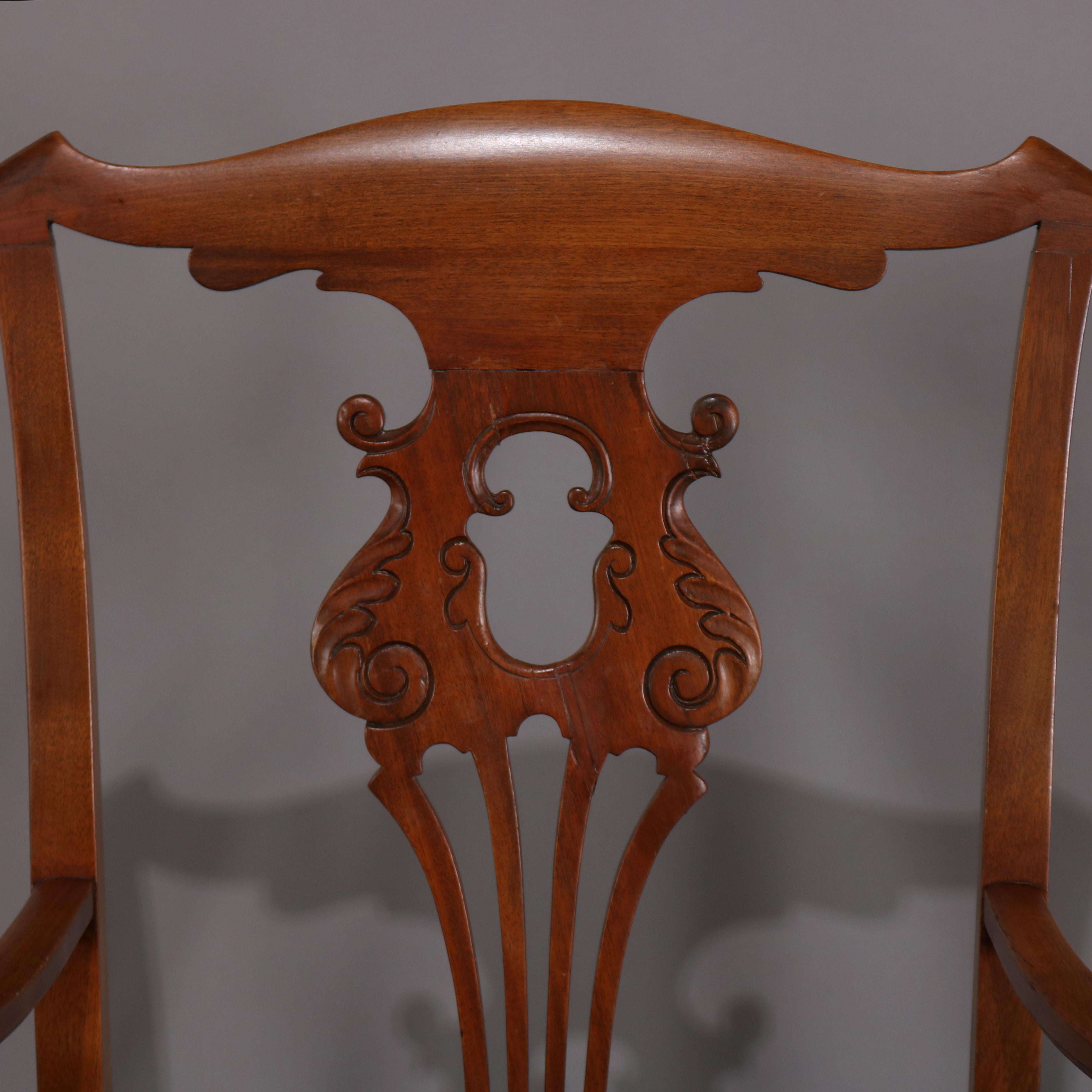 20th Century Set of 6 Antique French Louis XIV Carved Mahogany Rush Seat Dining Chairs