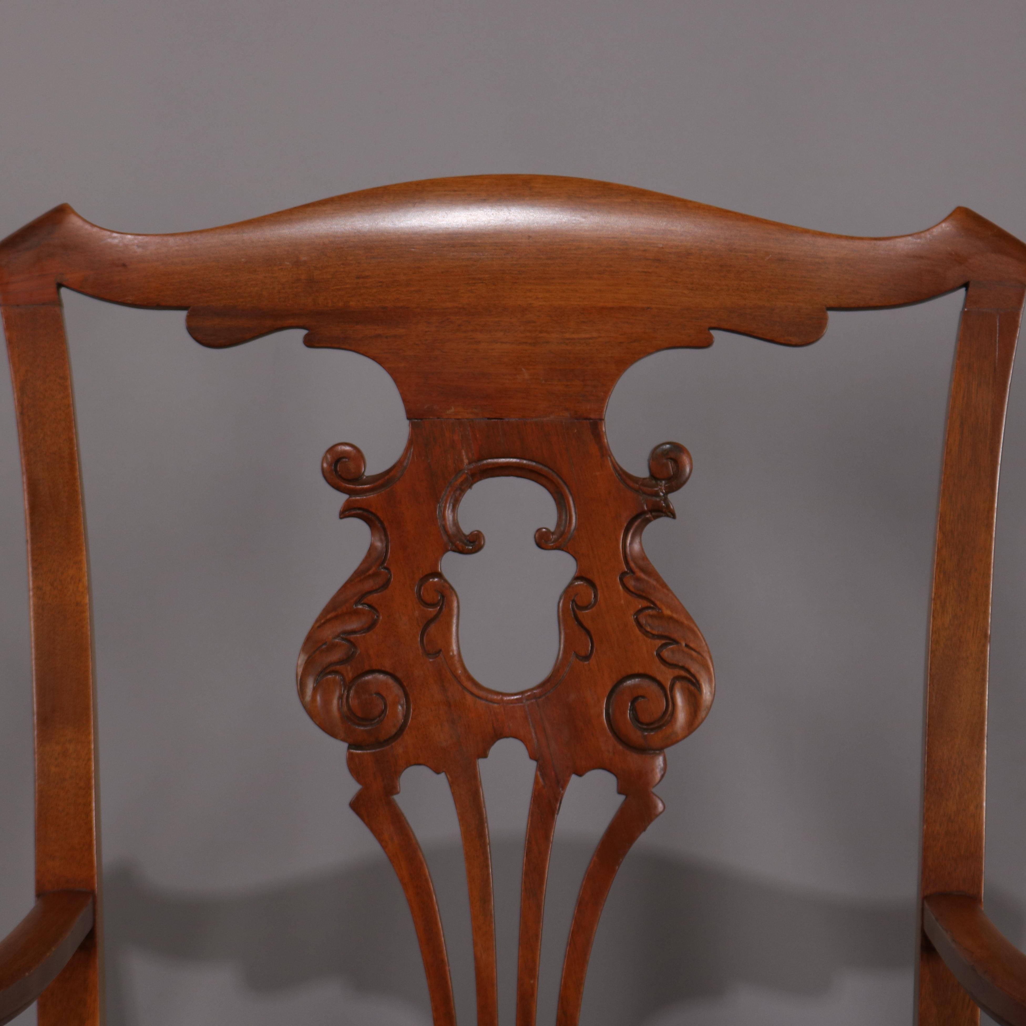 Set of 6 Antique French Louis XIV Carved Mahogany Rush Seat Dining Chairs 1