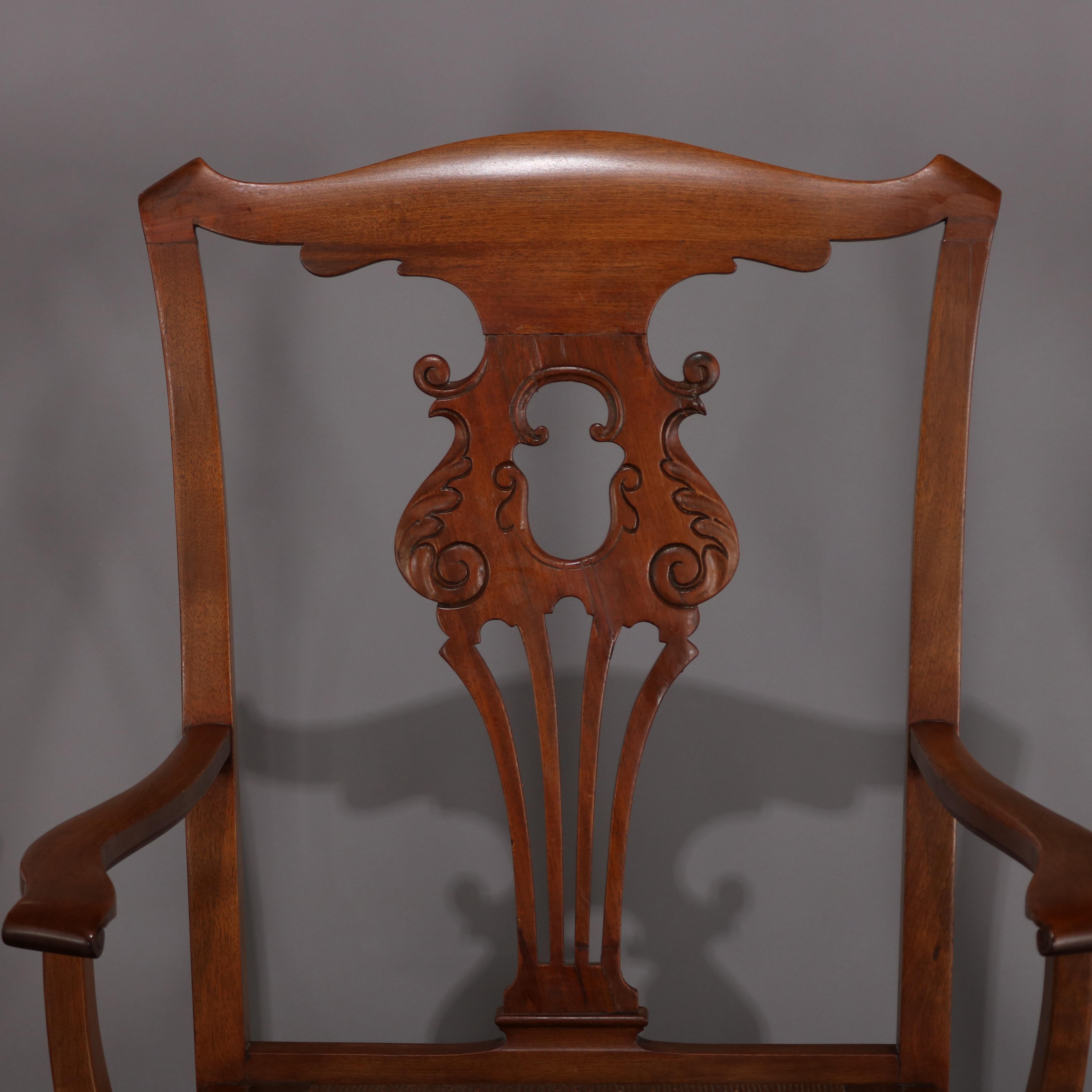 Set of 6 Antique French Louis XIV Carved Mahogany Rush Seat Dining Chairs 2