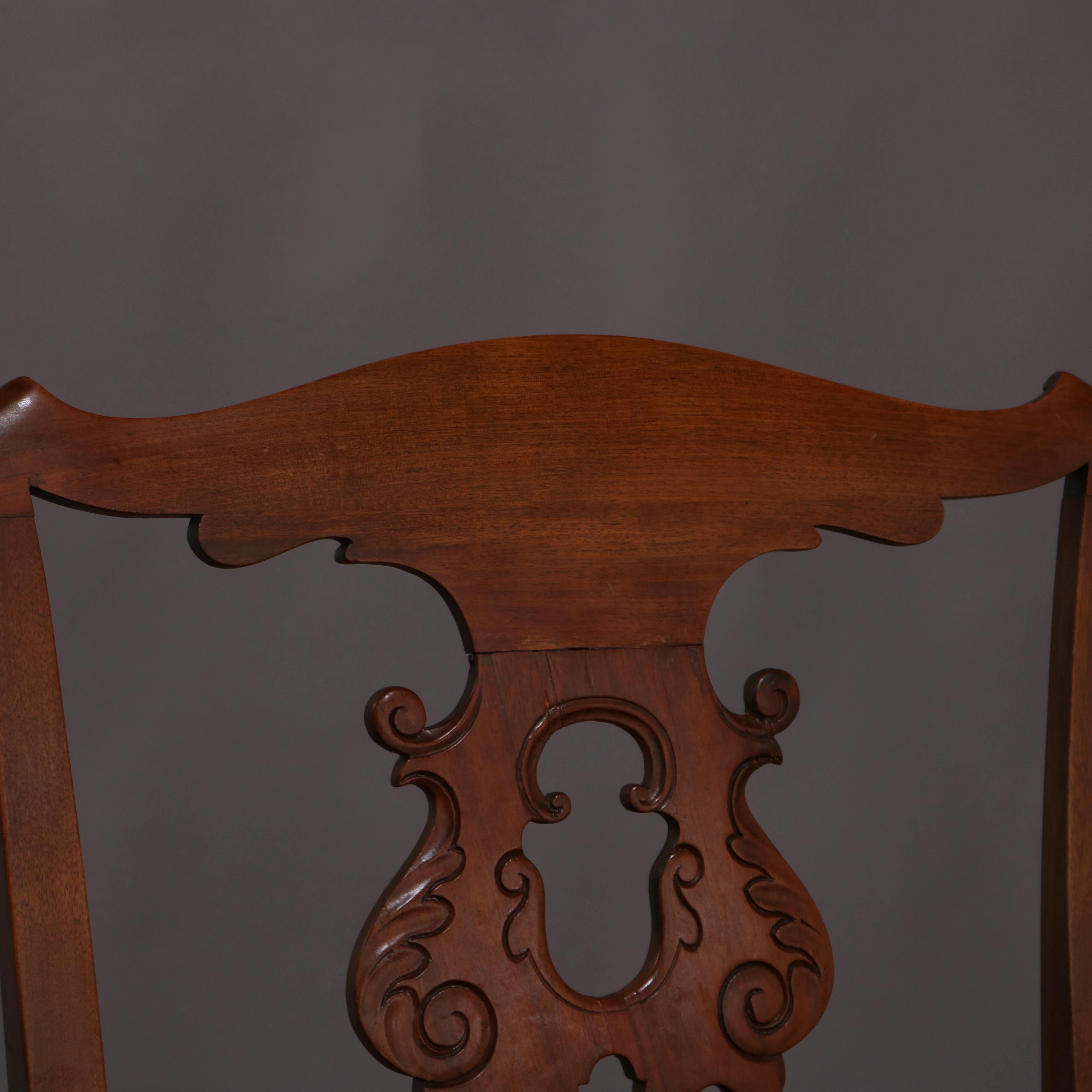 Set of 6 Antique French Louis XIV Carved Mahogany Rush Seat Dining Chairs 3